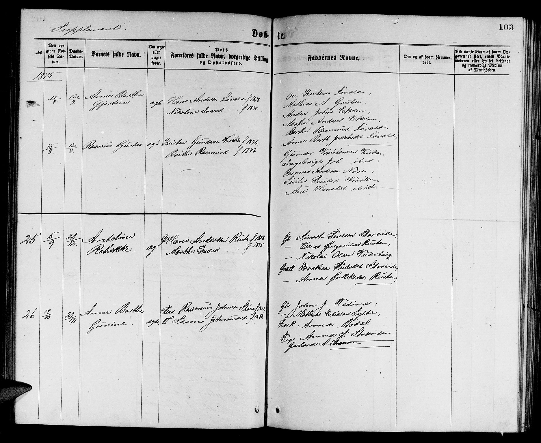 Ministerialprotokoller, klokkerbøker og fødselsregistre - Møre og Romsdal, SAT/A-1454/501/L0016: Parish register (copy) no. 501C02, 1868-1884, p. 103
