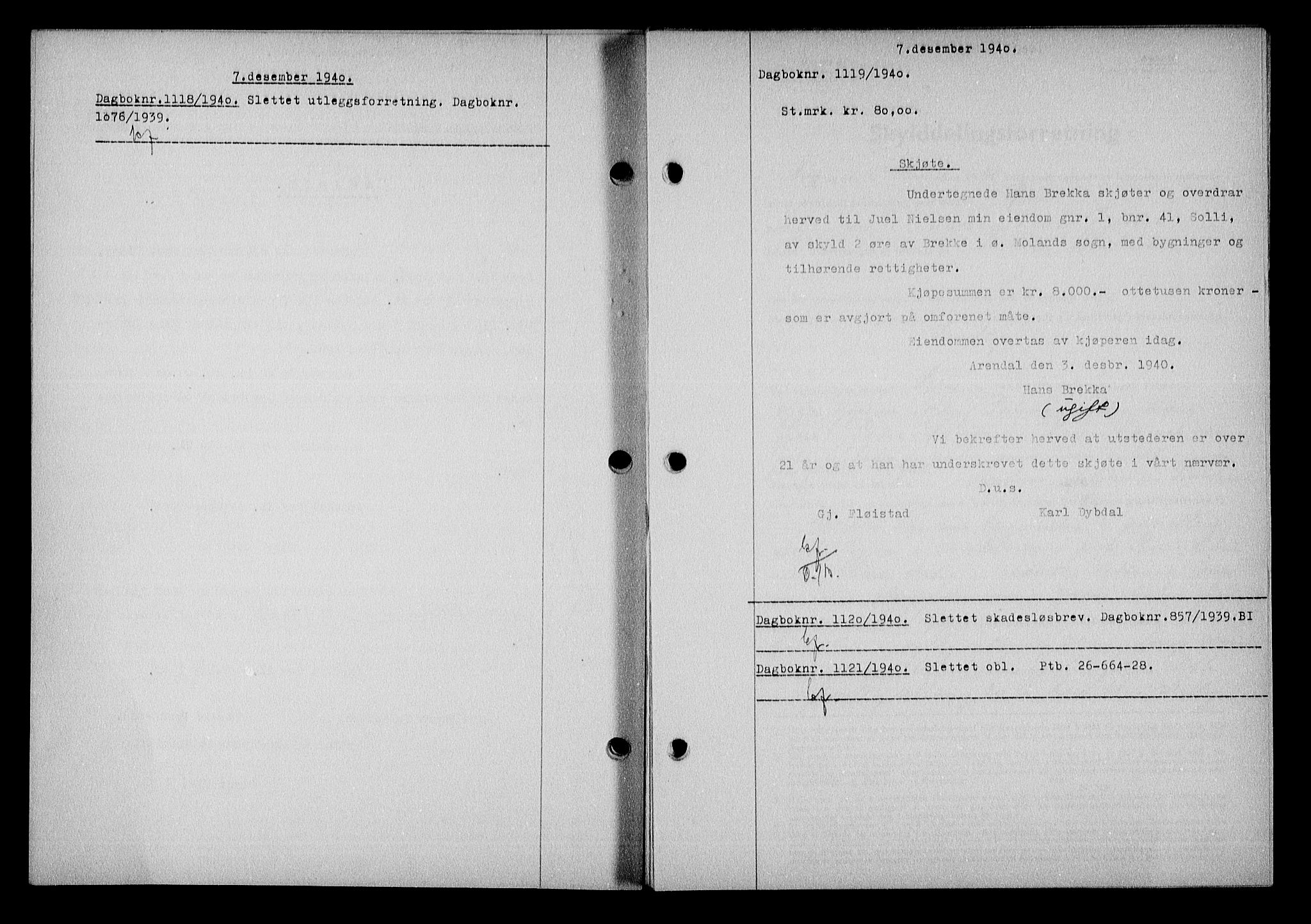 Nedenes sorenskriveri, SAK/1221-0006/G/Gb/Gba/L0048: Mortgage book no. A-II, 1940-1941, Diary no: : 1118/1940