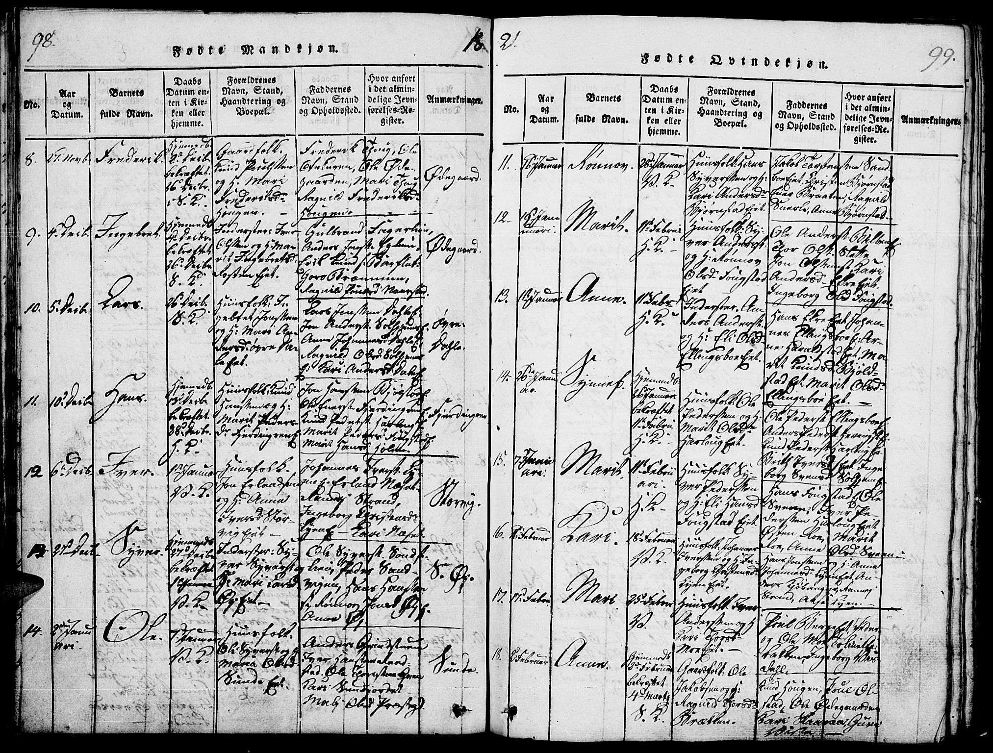 Vågå prestekontor, SAH/PREST-076/H/Ha/Haa/L0003: Parish register (official) no. 3, 1815-1827, p. 98-99