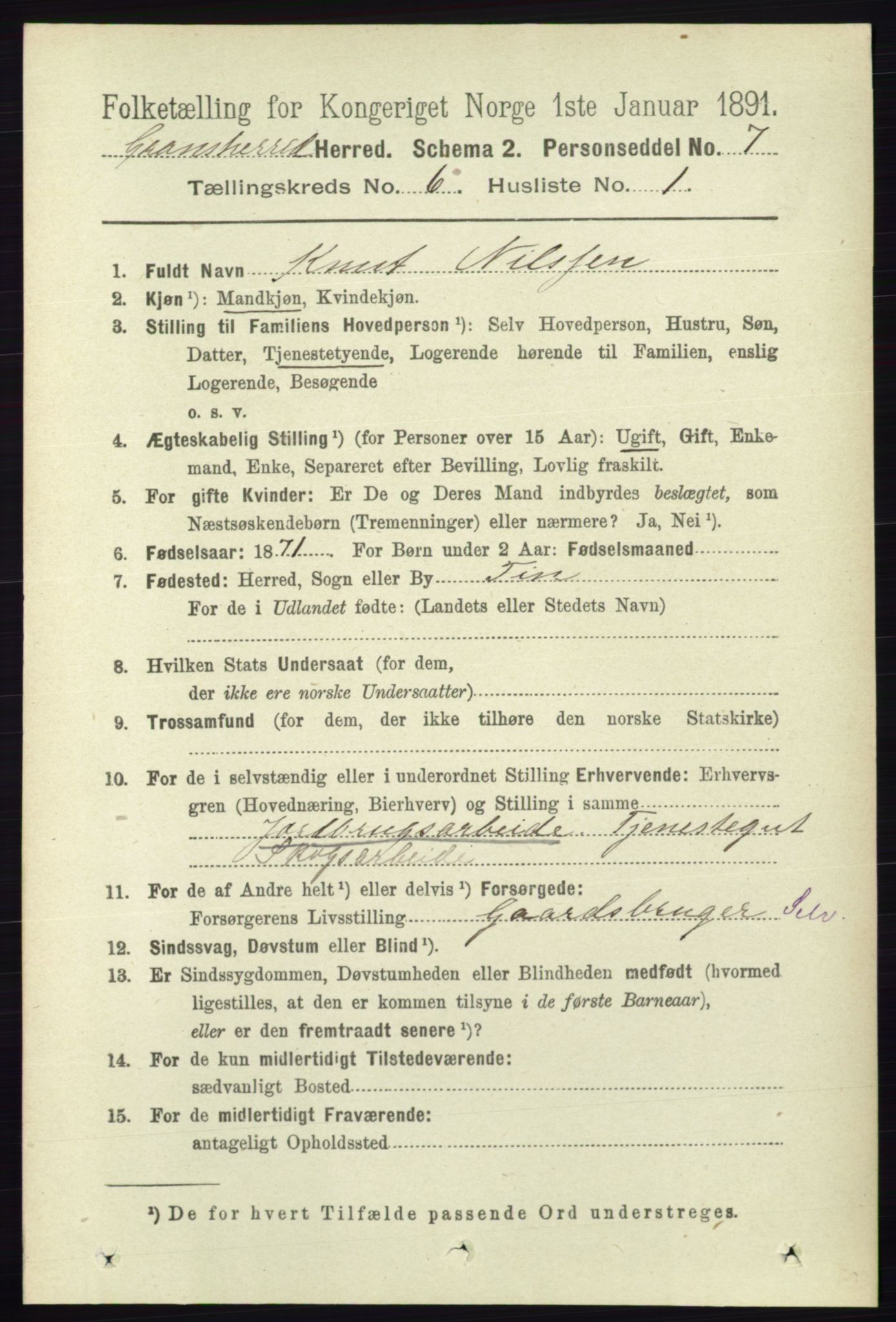 RA, 1891 census for 0824 Gransherad, 1891, p. 1015