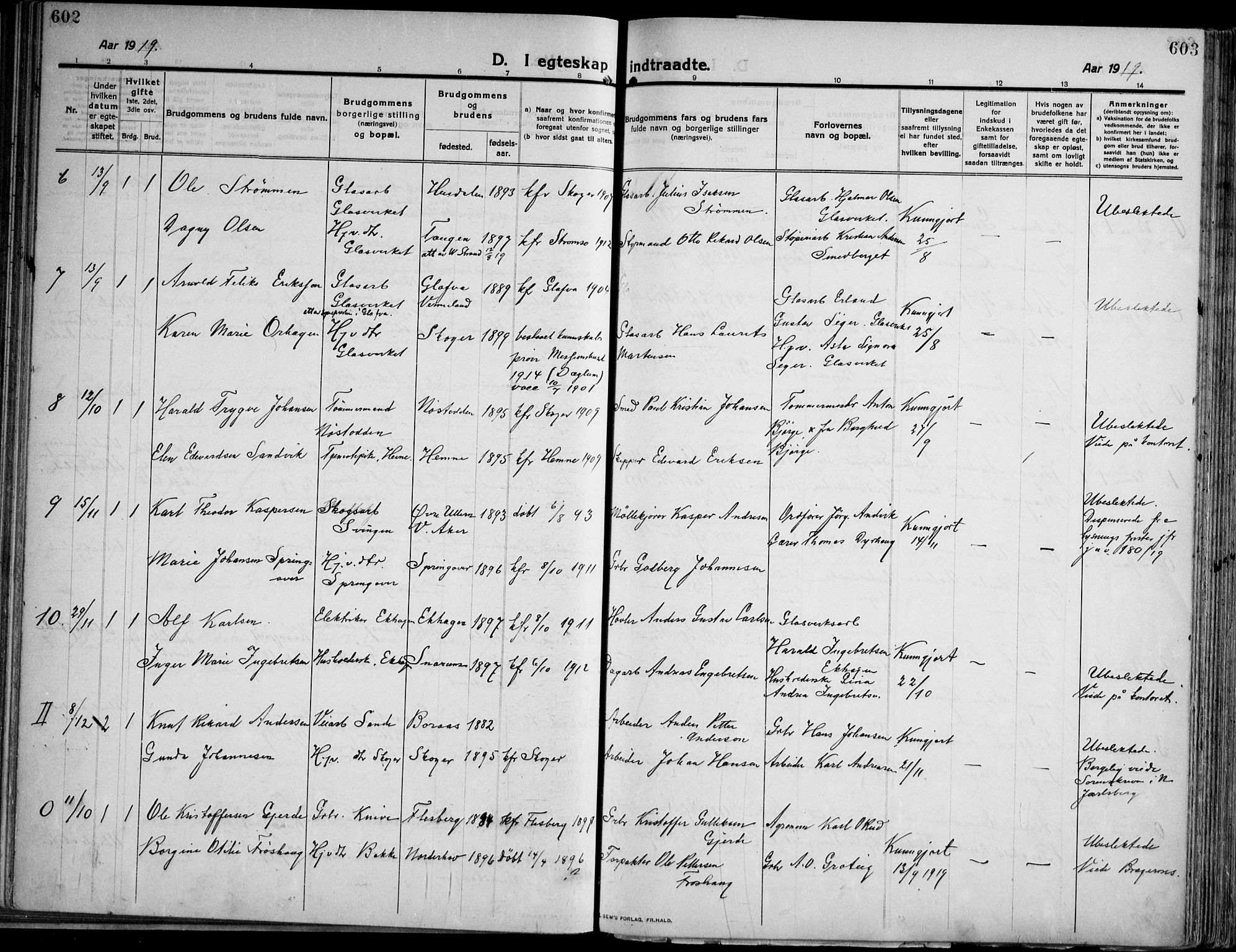 Skoger kirkebøker, AV/SAKO-A-59/F/Fa/L0007: Parish register (official) no. I 7, 1911-1936, p. 602-603