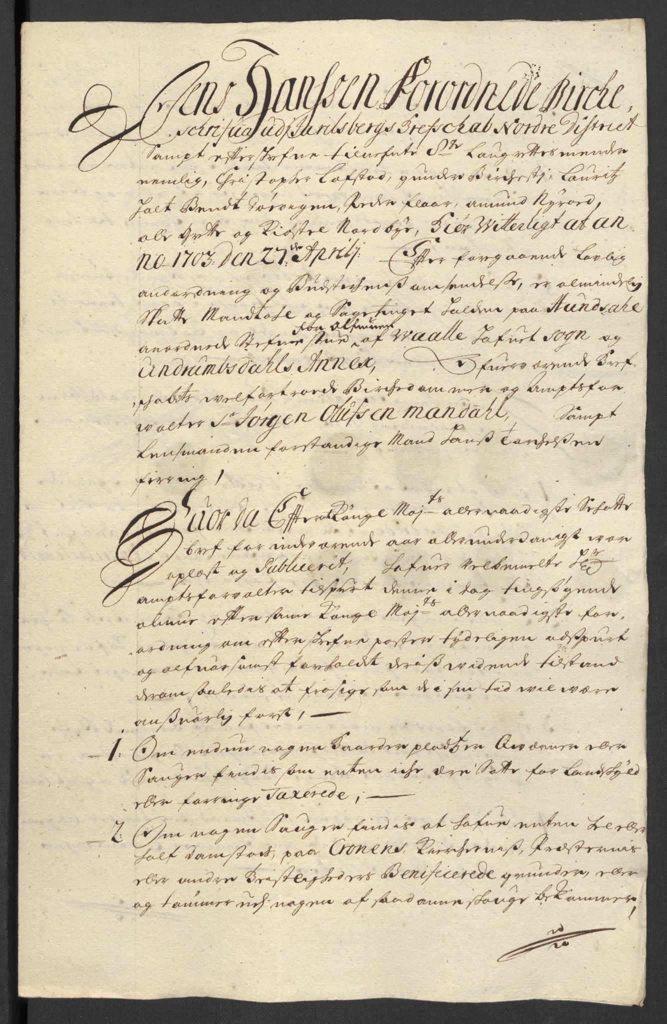 Rentekammeret inntil 1814, Reviderte regnskaper, Fogderegnskap, RA/EA-4092/R32/L1871: Fogderegnskap Jarlsberg grevskap, 1703-1705, p. 53
