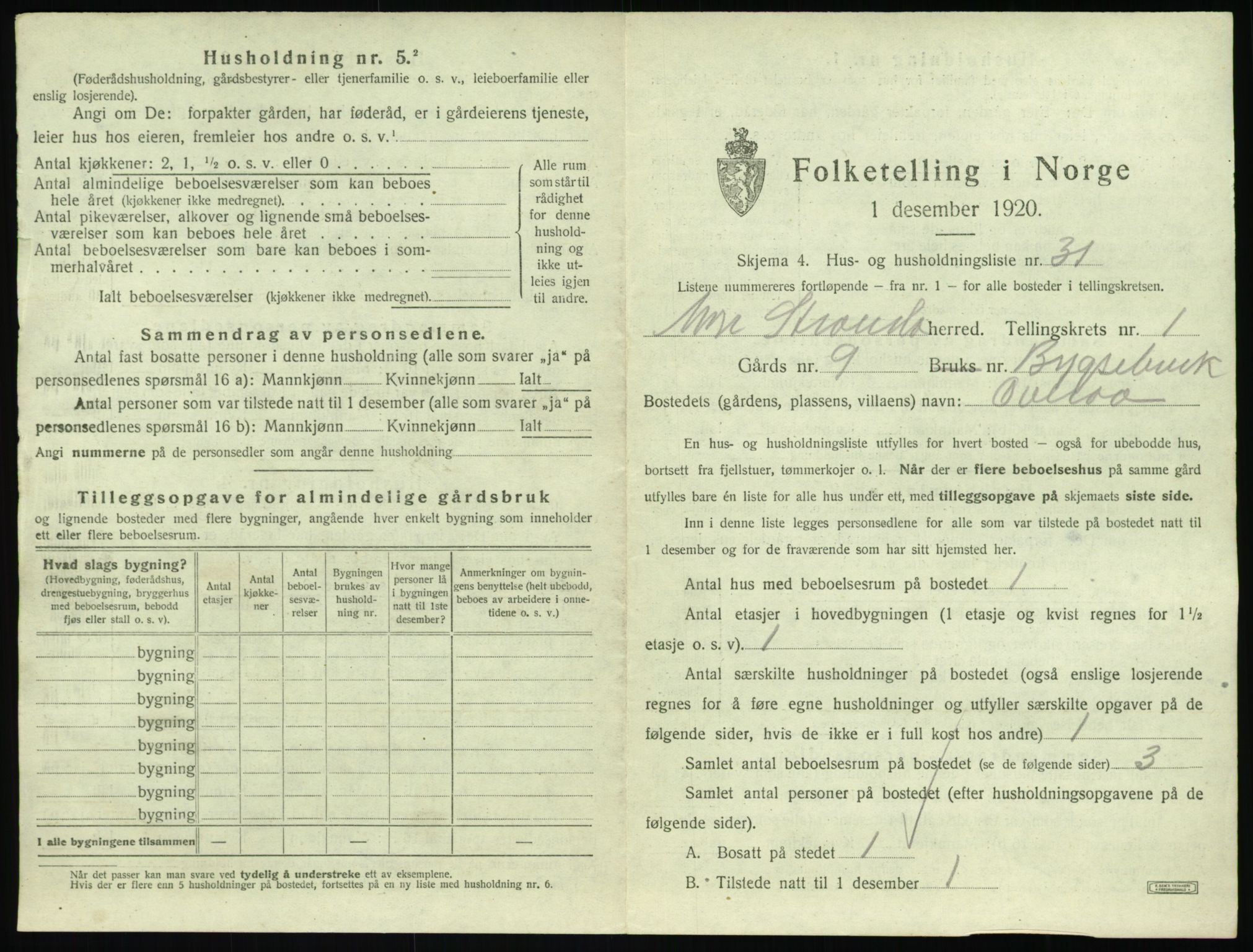 SAT, 1920 census for Stranda, 1920, p. 87