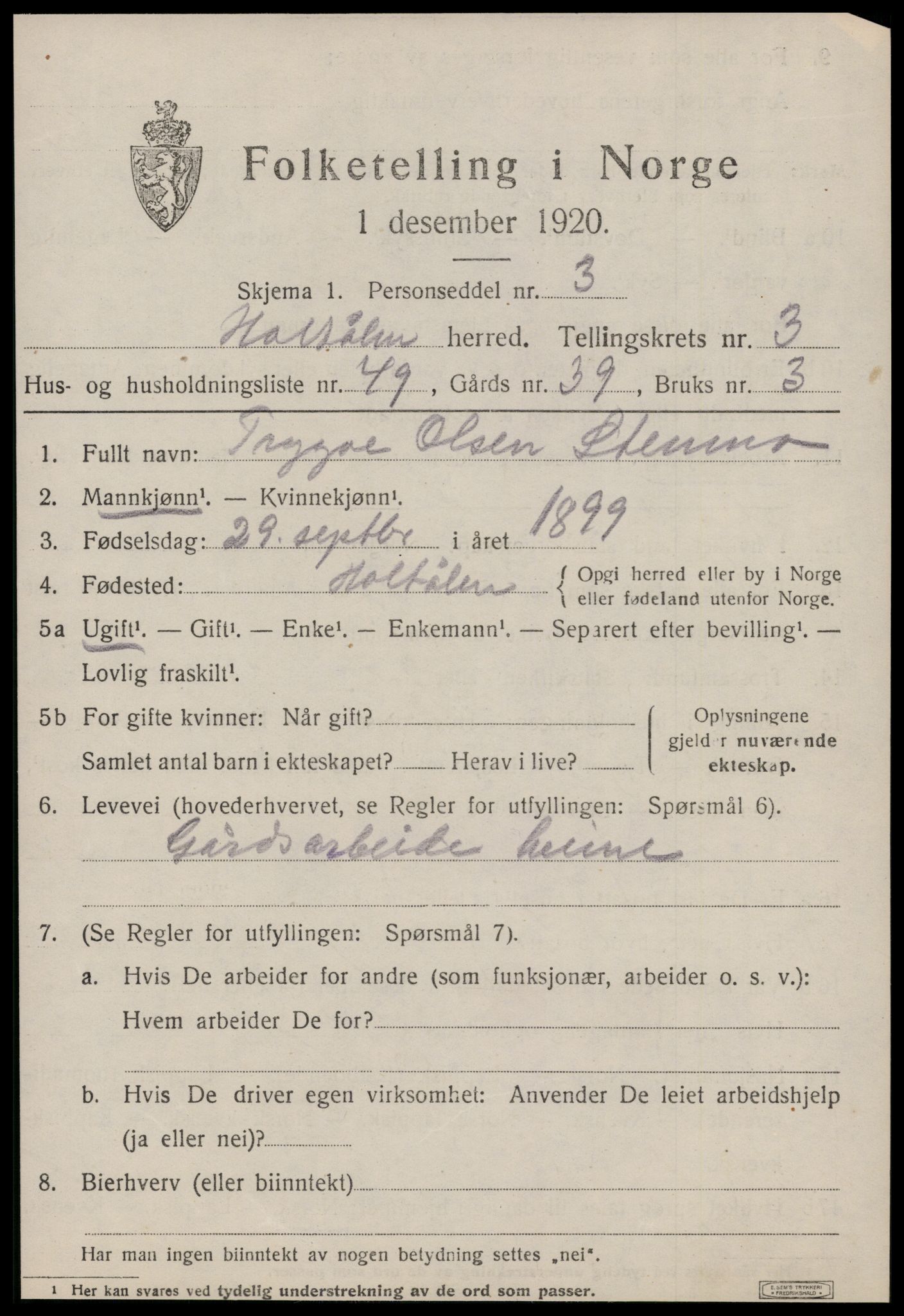 SAT, 1920 census for Haltdalen, 1920, p. 2202