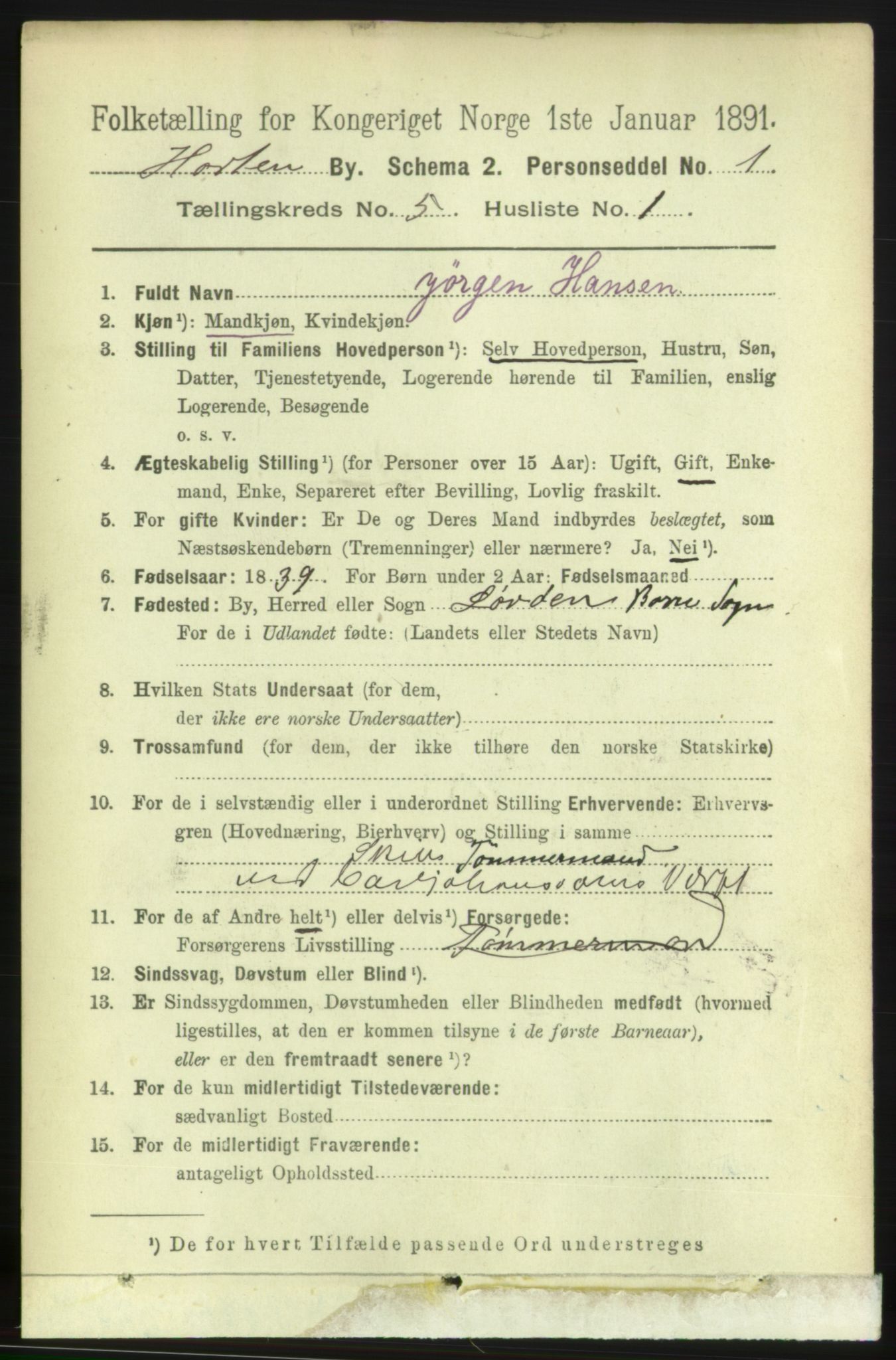 RA, 1891 census for 0703 Horten, 1891, p. 3482