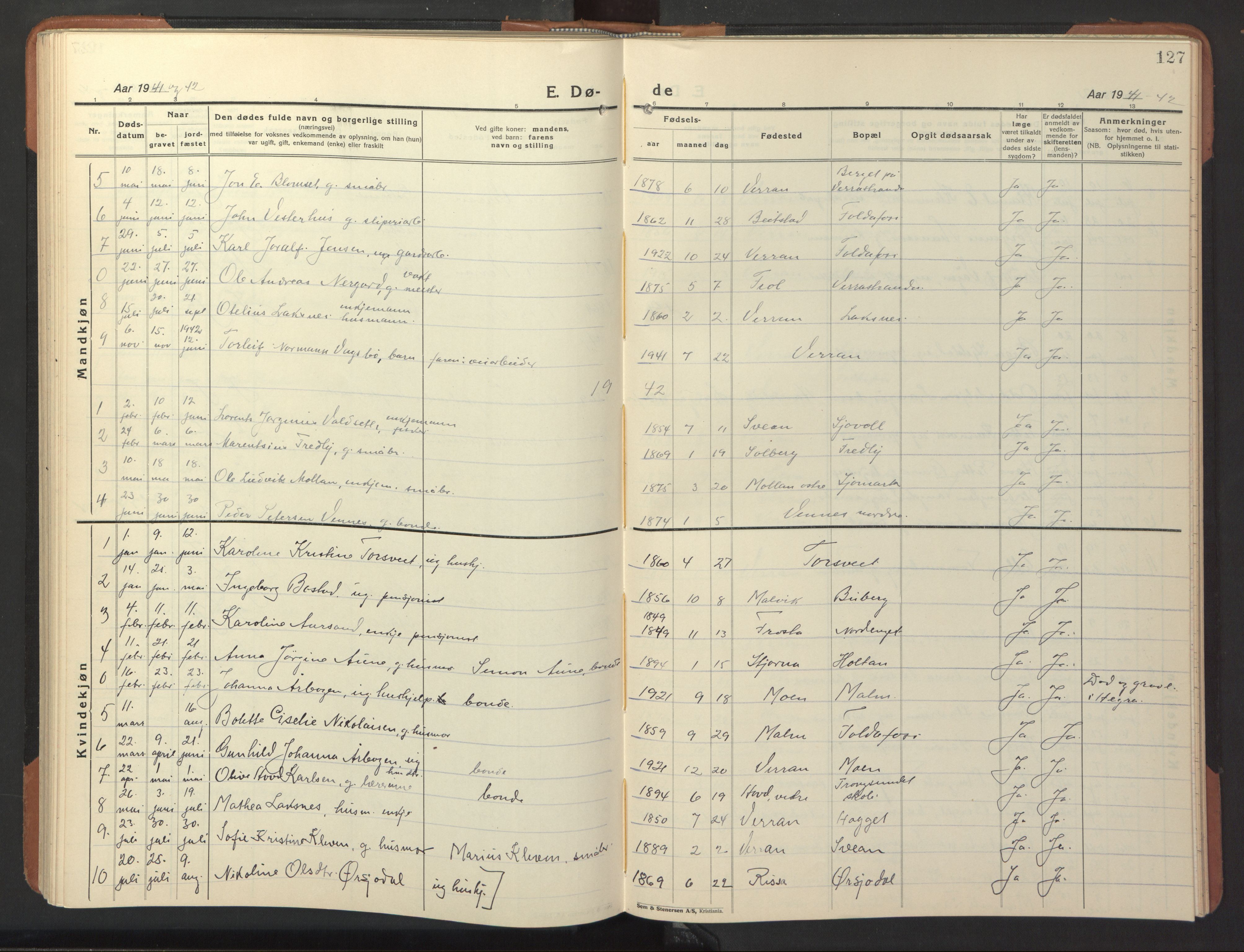 Ministerialprotokoller, klokkerbøker og fødselsregistre - Nord-Trøndelag, AV/SAT-A-1458/744/L0425: Parish register (copy) no. 744C04, 1924-1947, p. 127