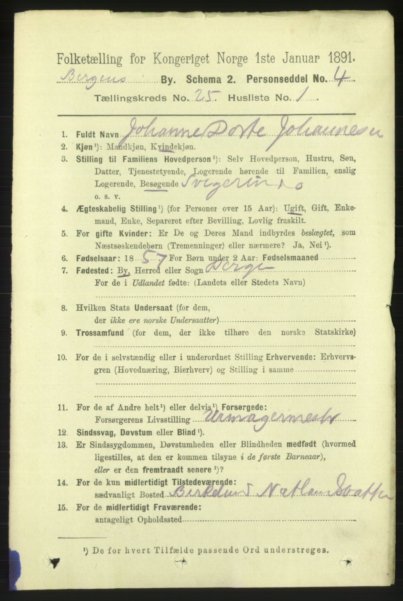 RA, 1891 Census for 1301 Bergen, 1891, p. 33246