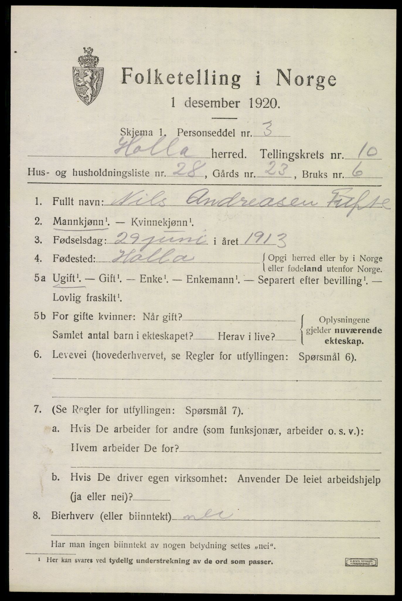 SAKO, 1920 census for Holla, 1920, p. 6381