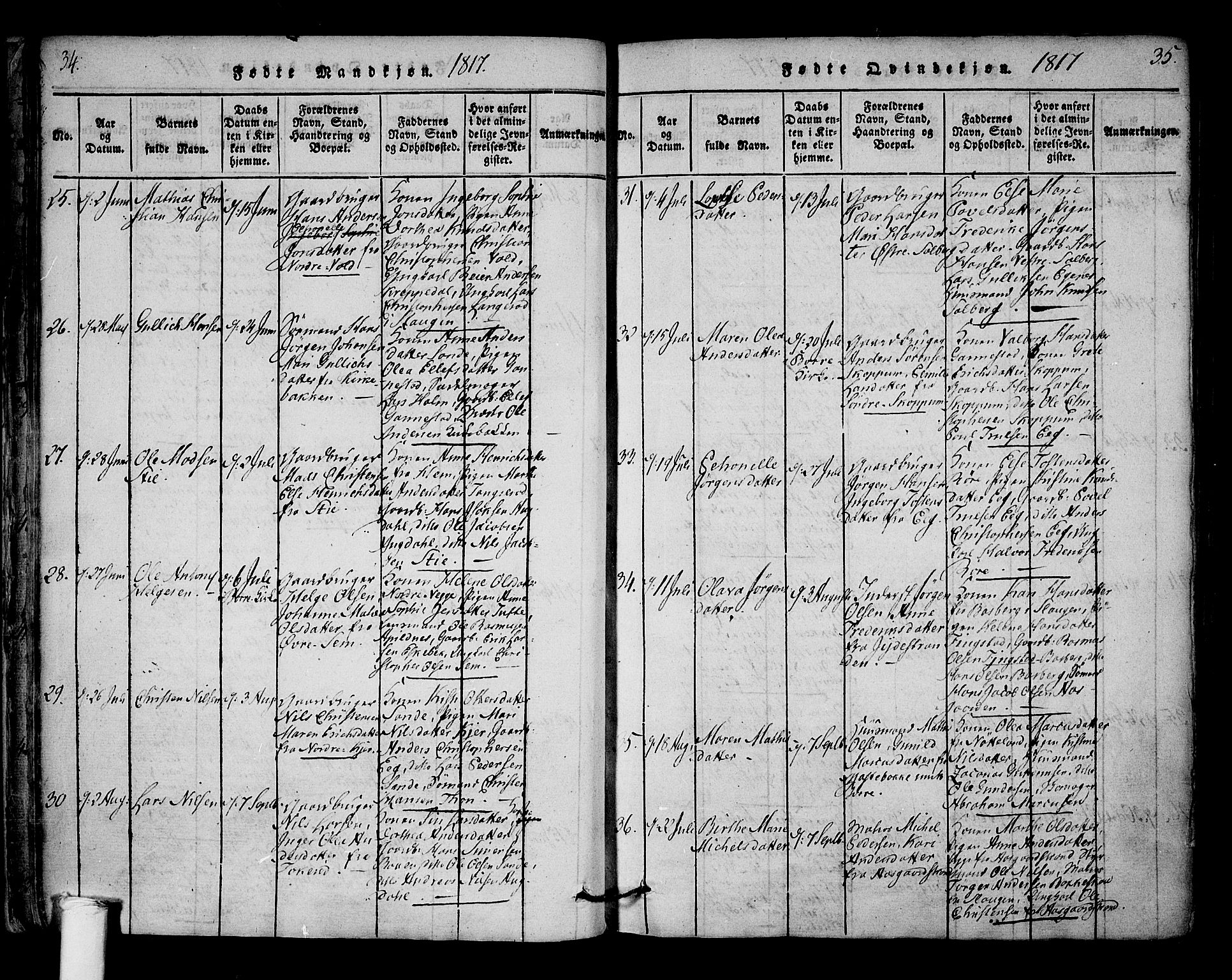 Borre kirkebøker, AV/SAKO-A-338/F/Fa/L0004: Parish register (official) no. I 4, 1815-1845, p. 34-35