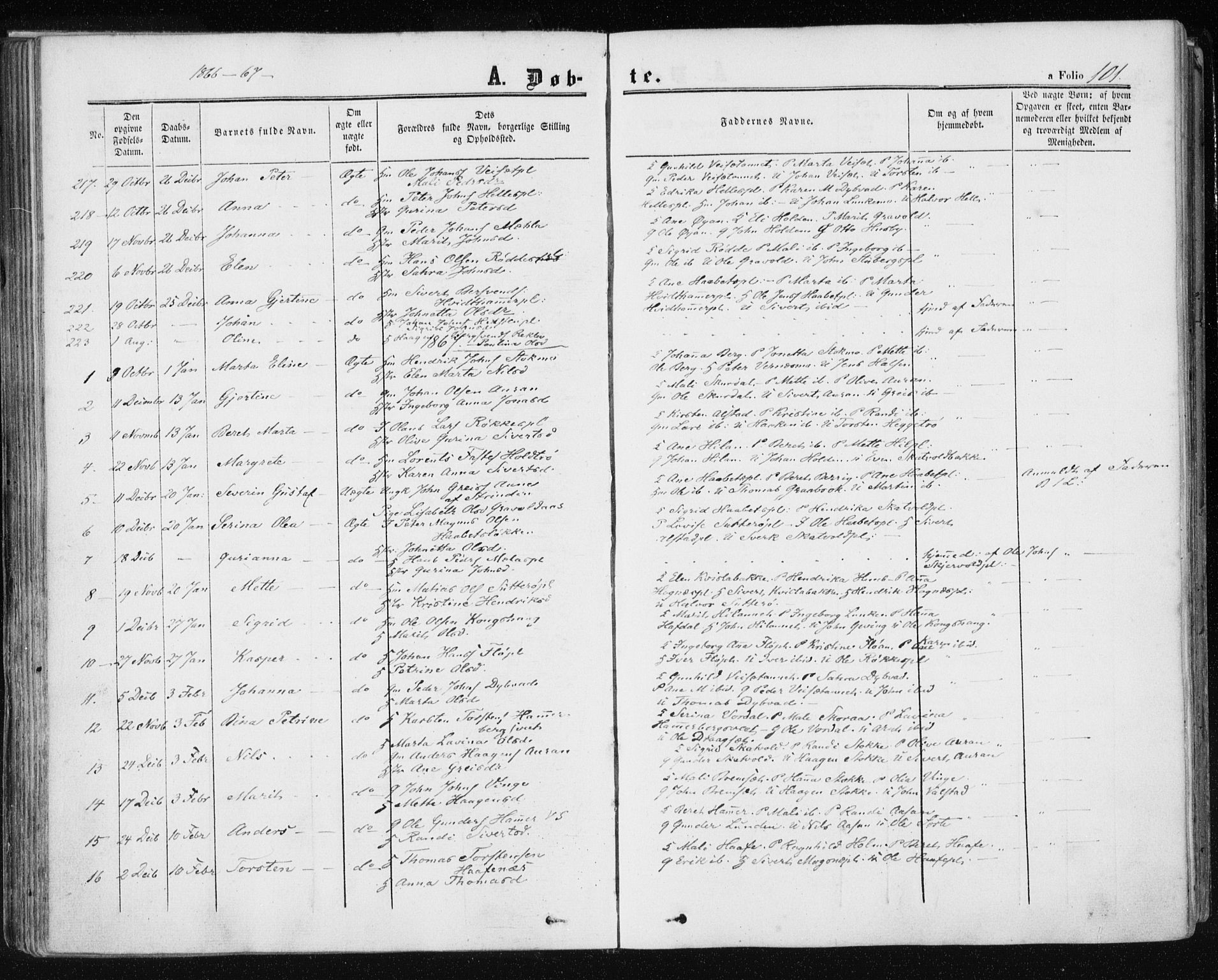 Ministerialprotokoller, klokkerbøker og fødselsregistre - Nord-Trøndelag, AV/SAT-A-1458/709/L0075: Parish register (official) no. 709A15, 1859-1870, p. 101