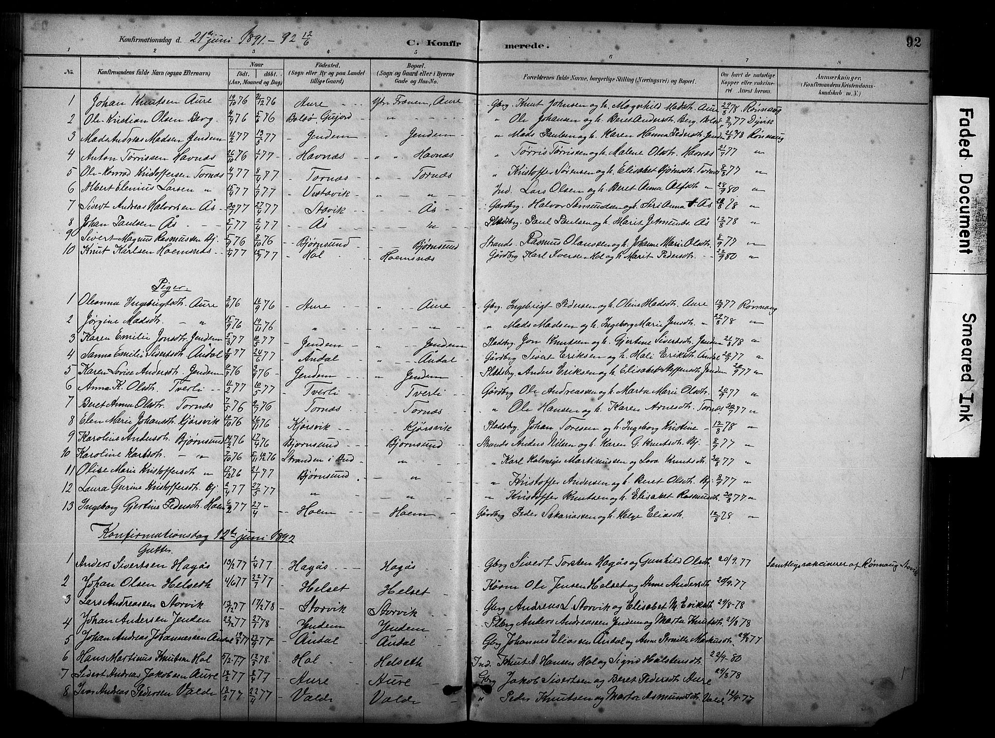Ministerialprotokoller, klokkerbøker og fødselsregistre - Møre og Romsdal, AV/SAT-A-1454/565/L0755: Parish register (copy) no. 565C04, 1883-1903, p. 92