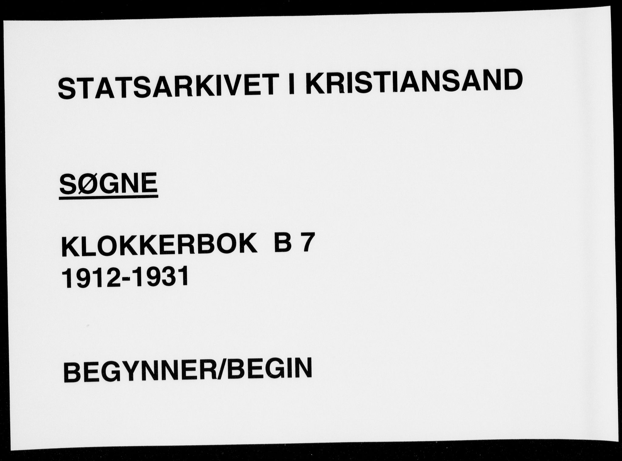 Søgne sokneprestkontor, SAK/1111-0037/F/Fb/Fbb/L0007: Parish register (copy) no. B 7, 1912-1931