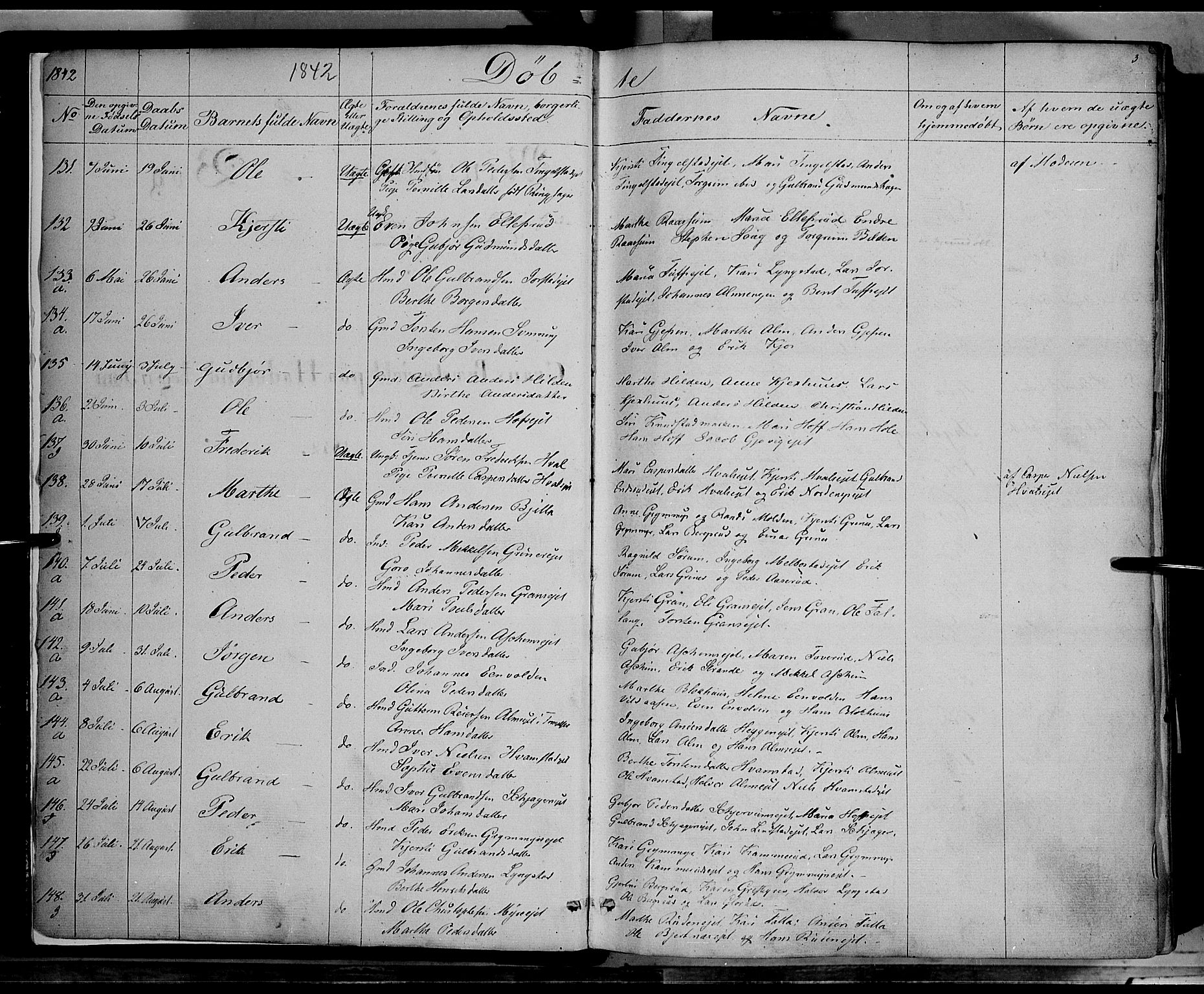 Gran prestekontor, SAH/PREST-112/H/Ha/Haa/L0011: Parish register (official) no. 11, 1842-1856, p. 2-3