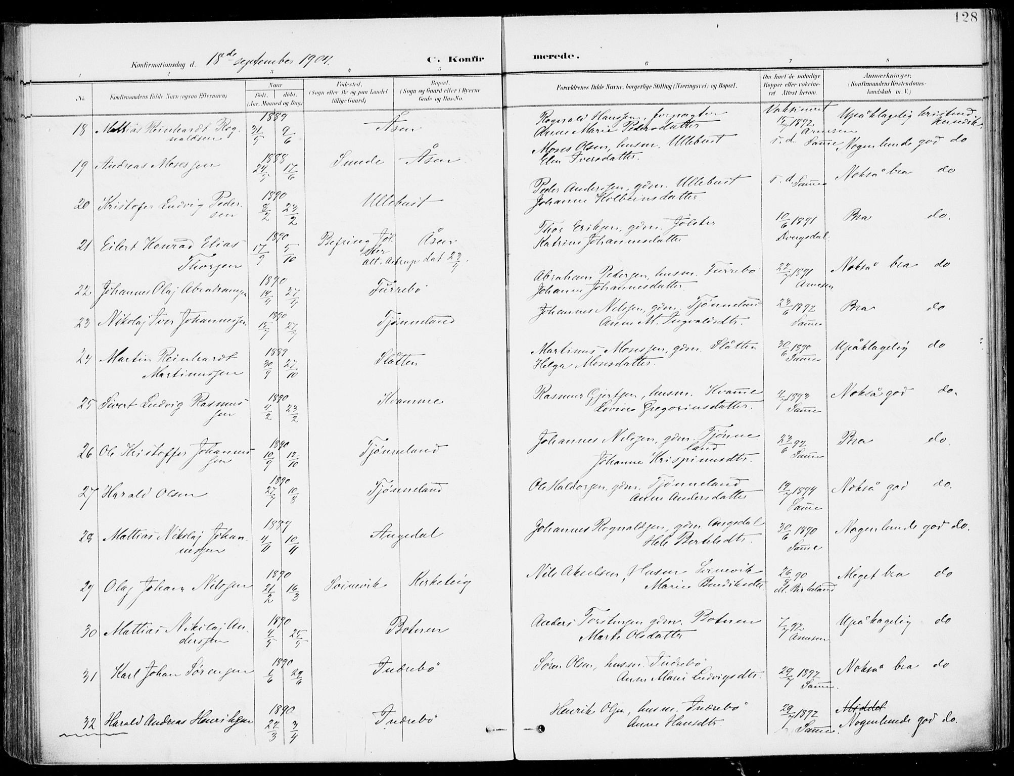 Førde sokneprestembete, SAB/A-79901/H/Haa/Haab/L0002: Parish register (official) no. B  2, 1899-1920, p. 128