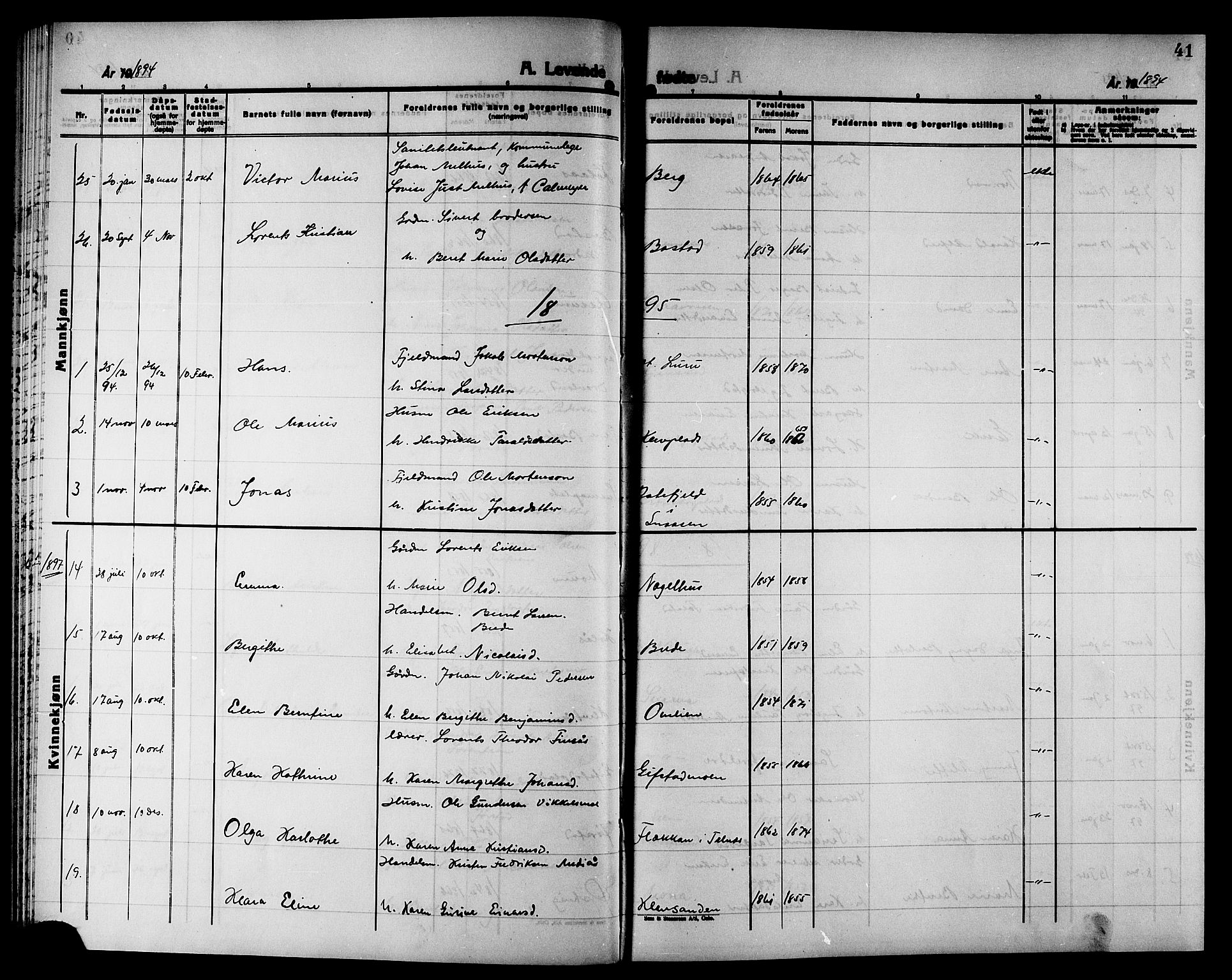 Ministerialprotokoller, klokkerbøker og fødselsregistre - Nord-Trøndelag, SAT/A-1458/749/L0487: Parish register (official) no. 749D03, 1887-1902, p. 41