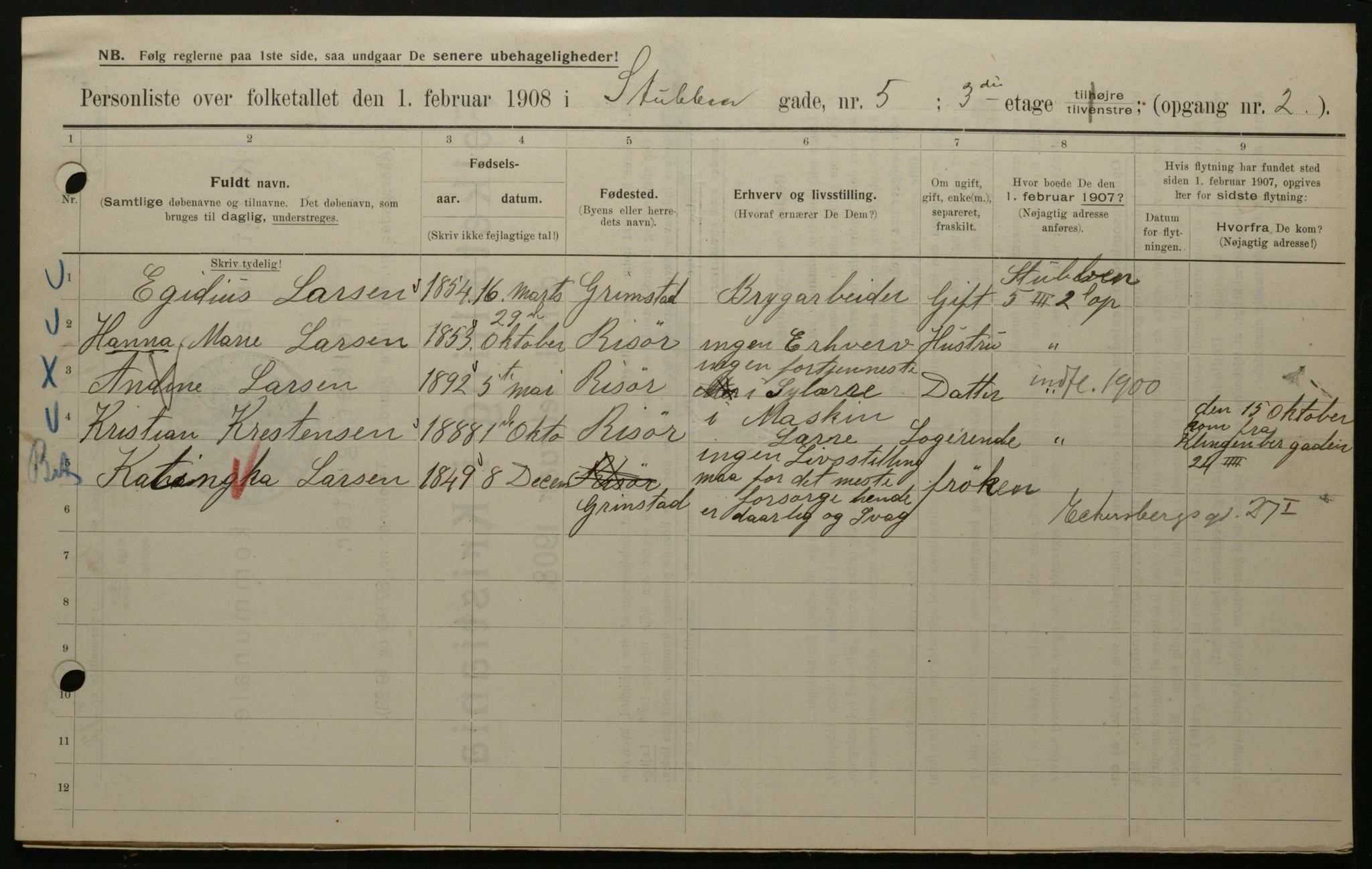 OBA, Municipal Census 1908 for Kristiania, 1908, p. 93995