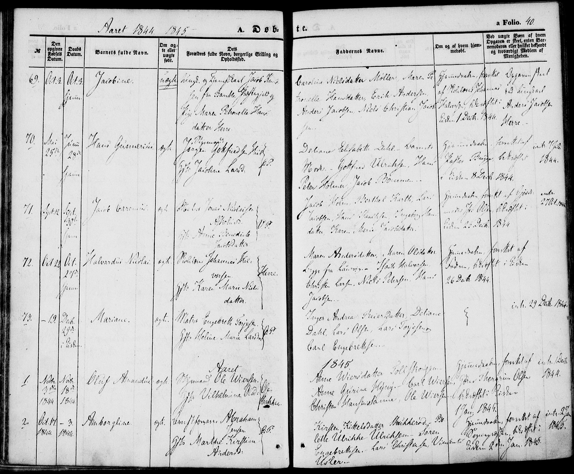 Porsgrunn kirkebøker , SAKO/A-104/F/Fa/L0006: Parish register (official) no. 6, 1841-1857, p. 40