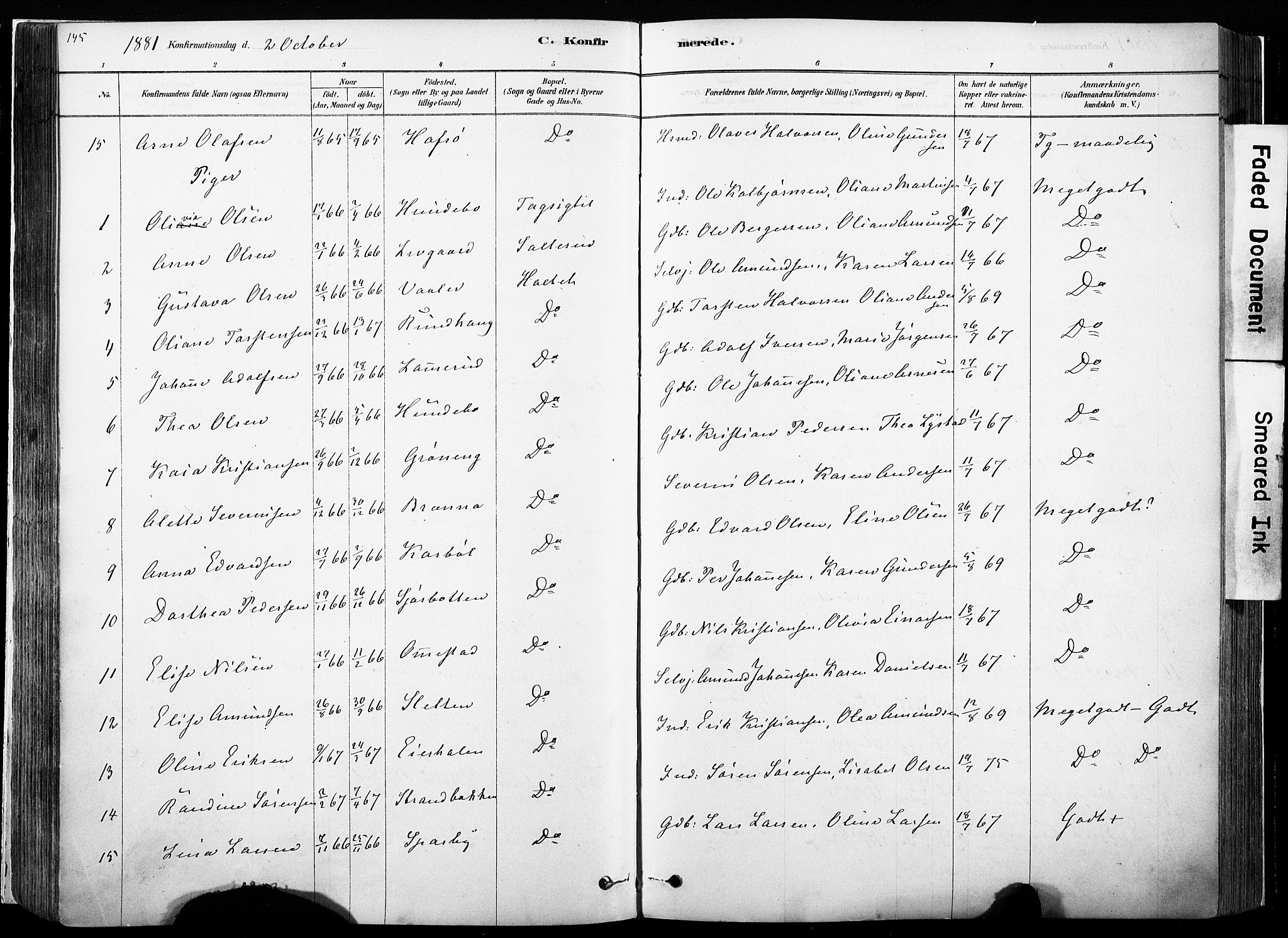 Hof prestekontor, AV/SAH-PREST-038/H/Ha/Haa/L0010: Parish register (official) no. 10, 1878-1909, p. 145