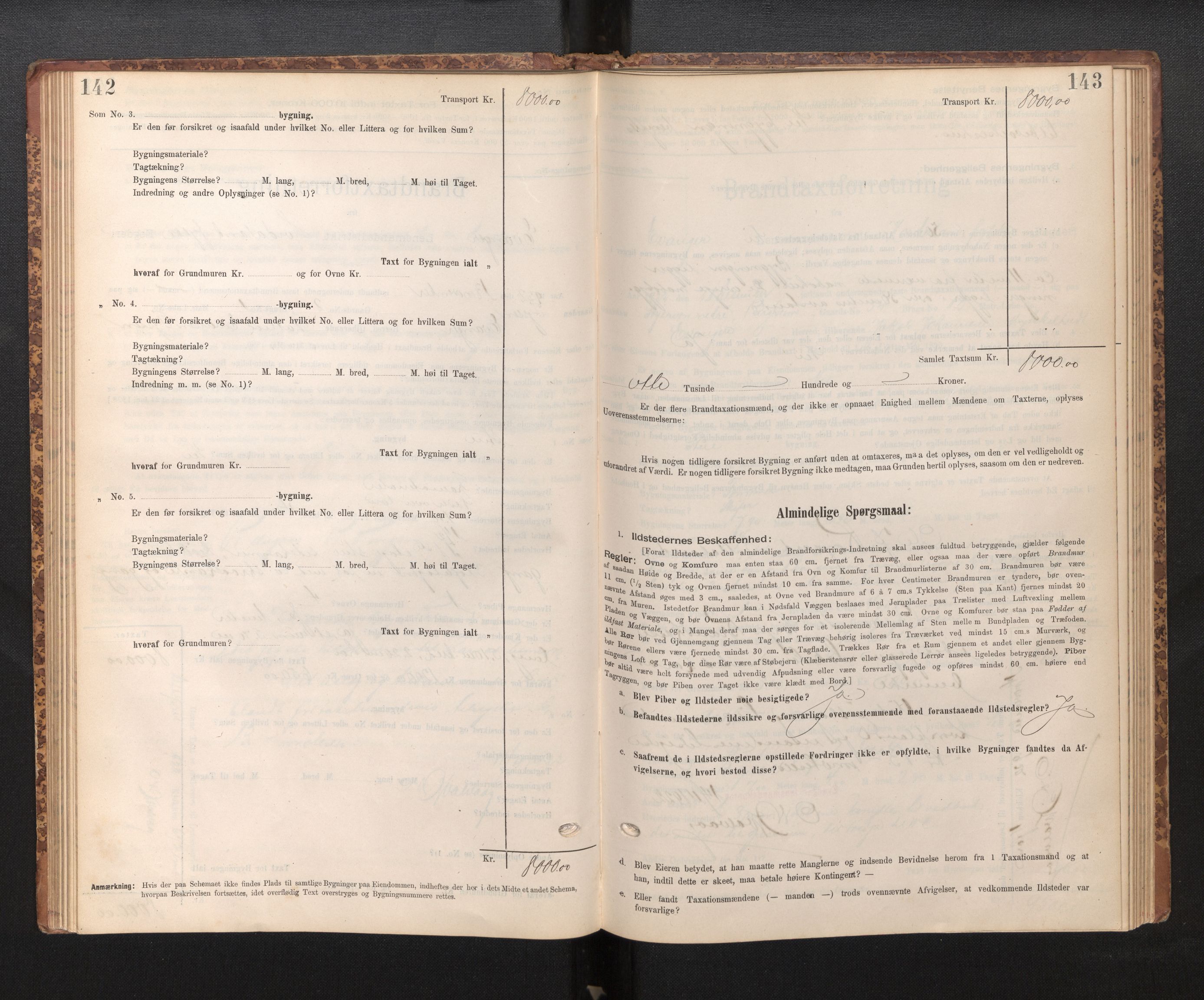 Lensmannen i Evanger, SAB/A-31701/0012/L0005: Branntakstprotokoll, skjematakst, 1895-1935, p. 142-143