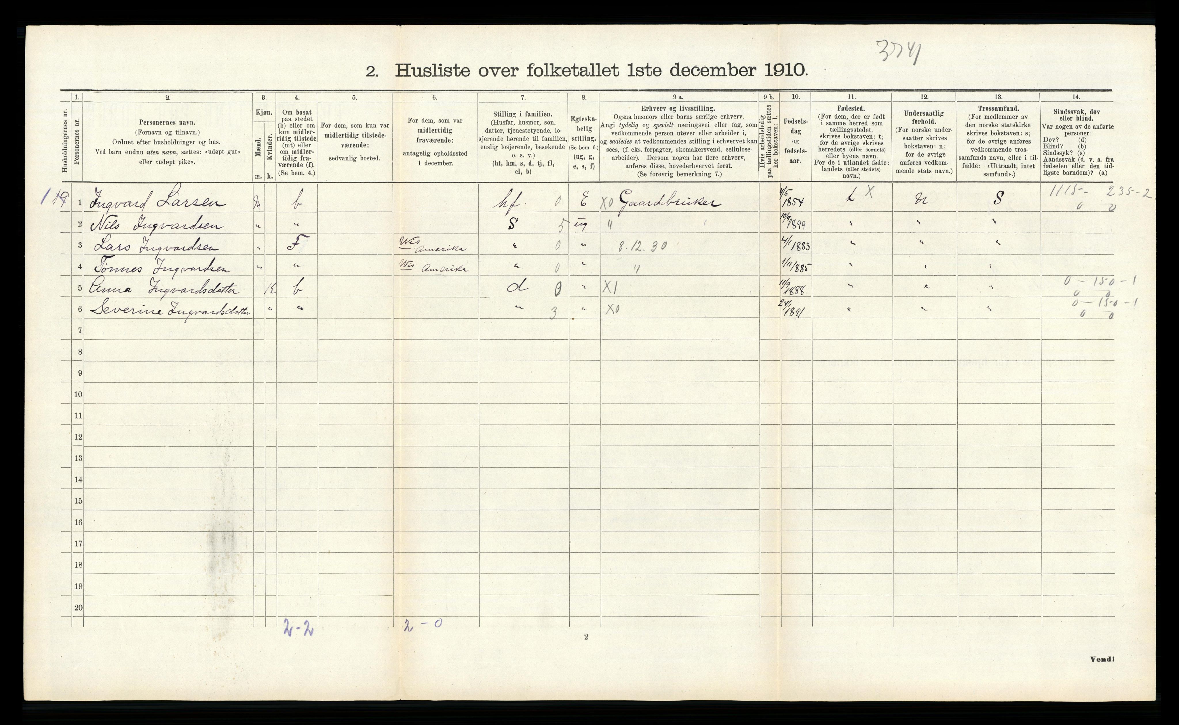 RA, 1910 census for Gyland, 1910, p. 231