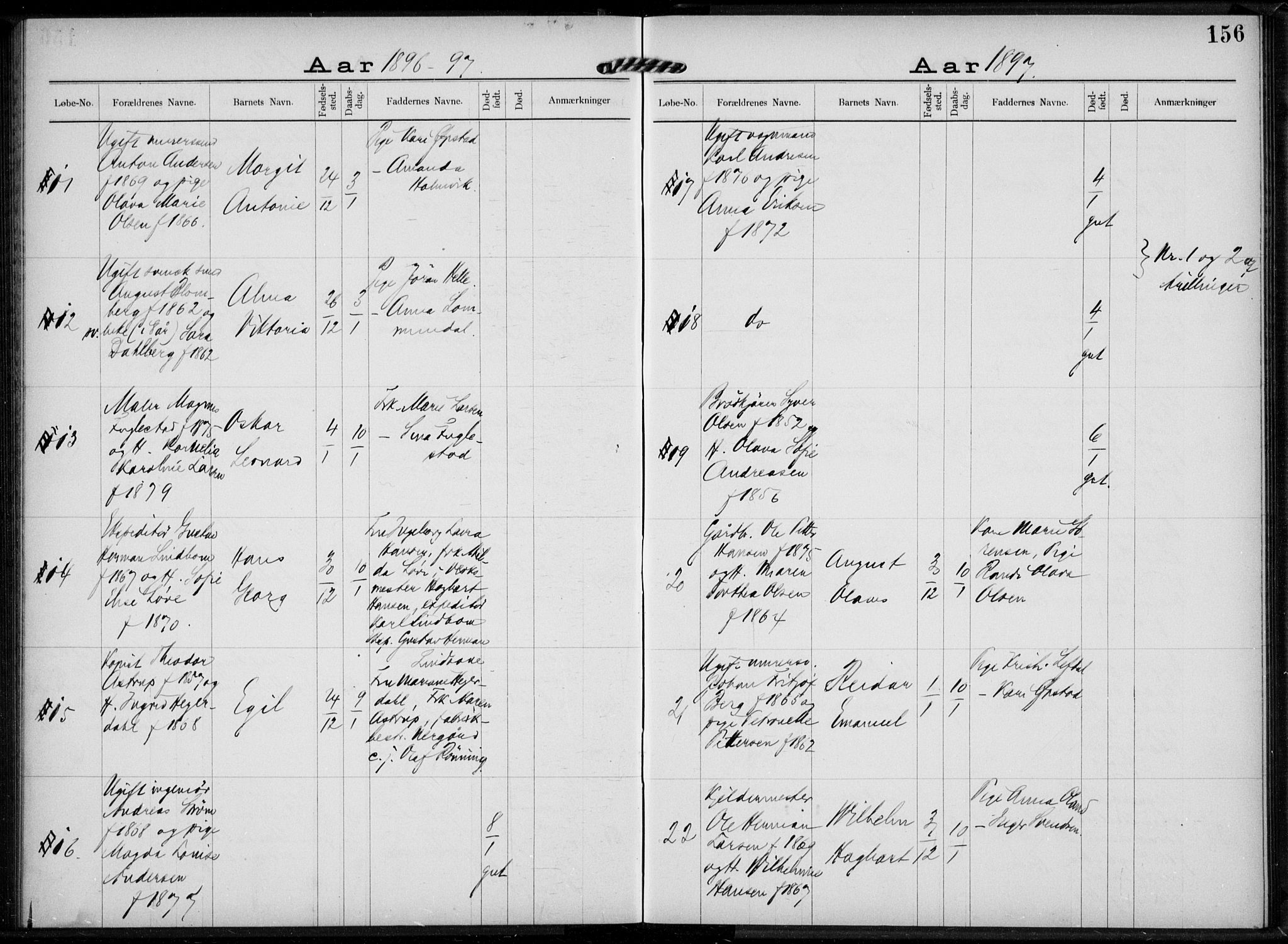 Rikshospitalet prestekontor Kirkebøker, AV/SAO-A-10309b/K/L0004/0002: Baptism register no. 4.2, 1895-1897, p. 156