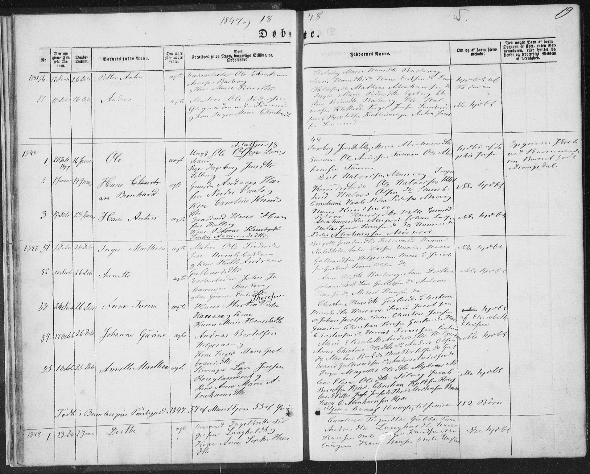 Brunlanes kirkebøker, AV/SAKO-A-342/F/Fa/L0004: Parish register (official) no. I 4, 1846-1862, p. 19