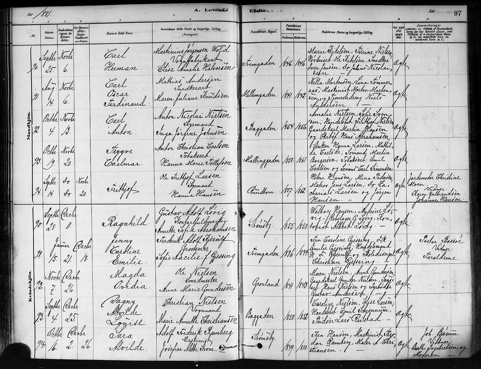 Strømsø kirkebøker, AV/SAKO-A-246/F/Fa/L0021: Parish register (official) no. I 21, 1878-1885, p. 97