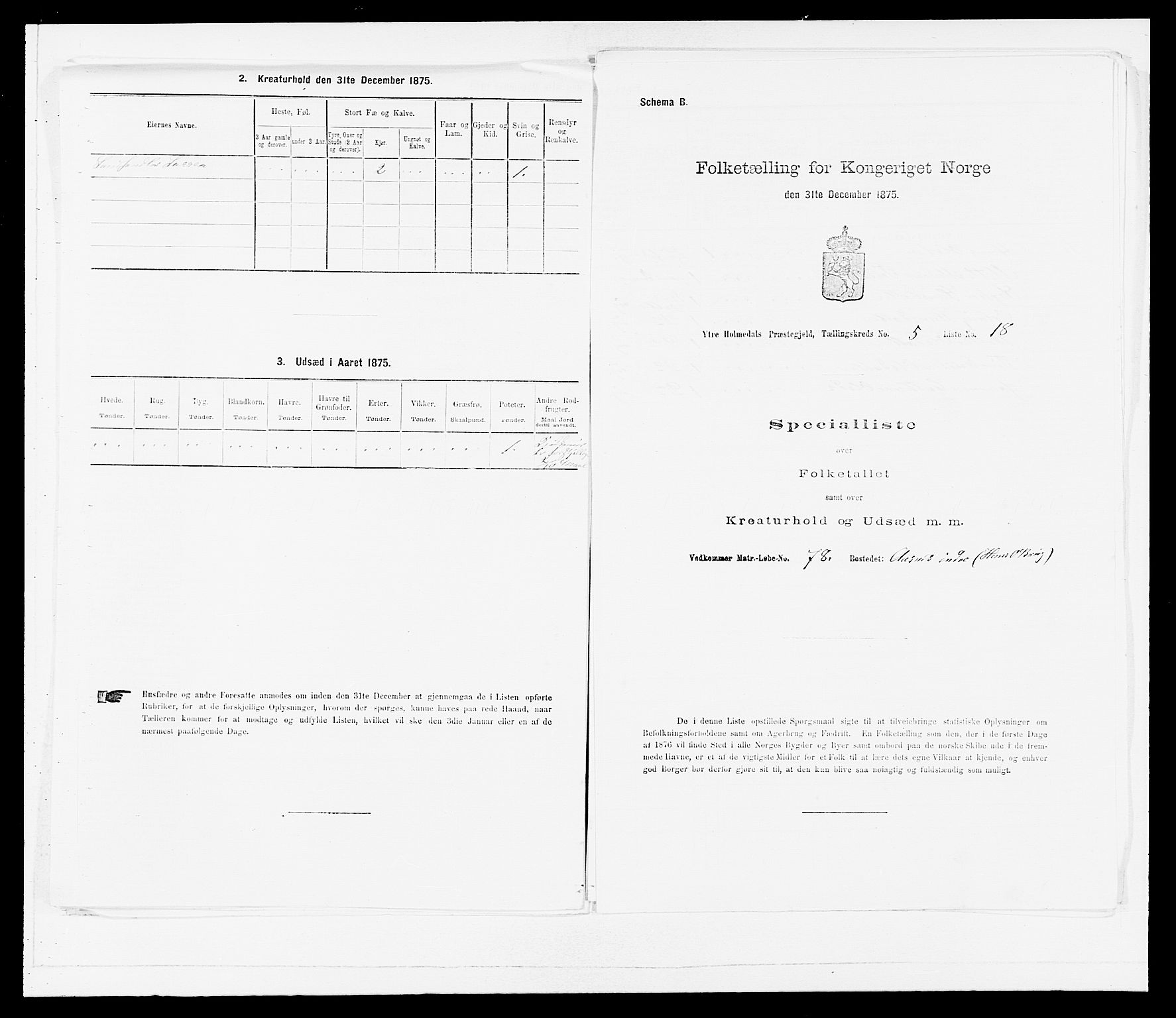 SAB, 1875 census for 1429P Ytre Holmedal, 1875, p. 380