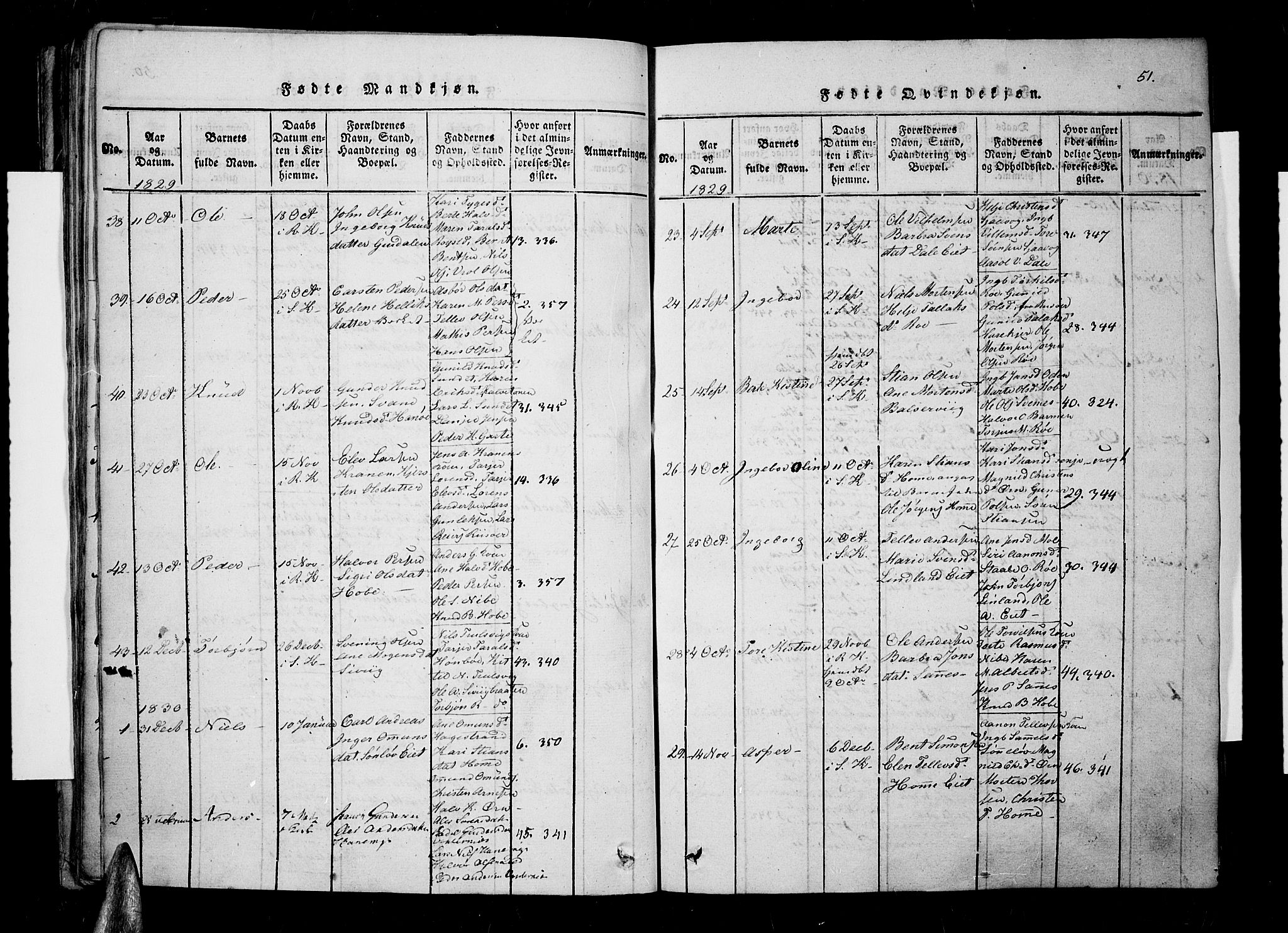 Søndeled sokneprestkontor, SAK/1111-0038/F/Fa/L0001: Parish register (official) no. A 1, 1816-1838, p. 51