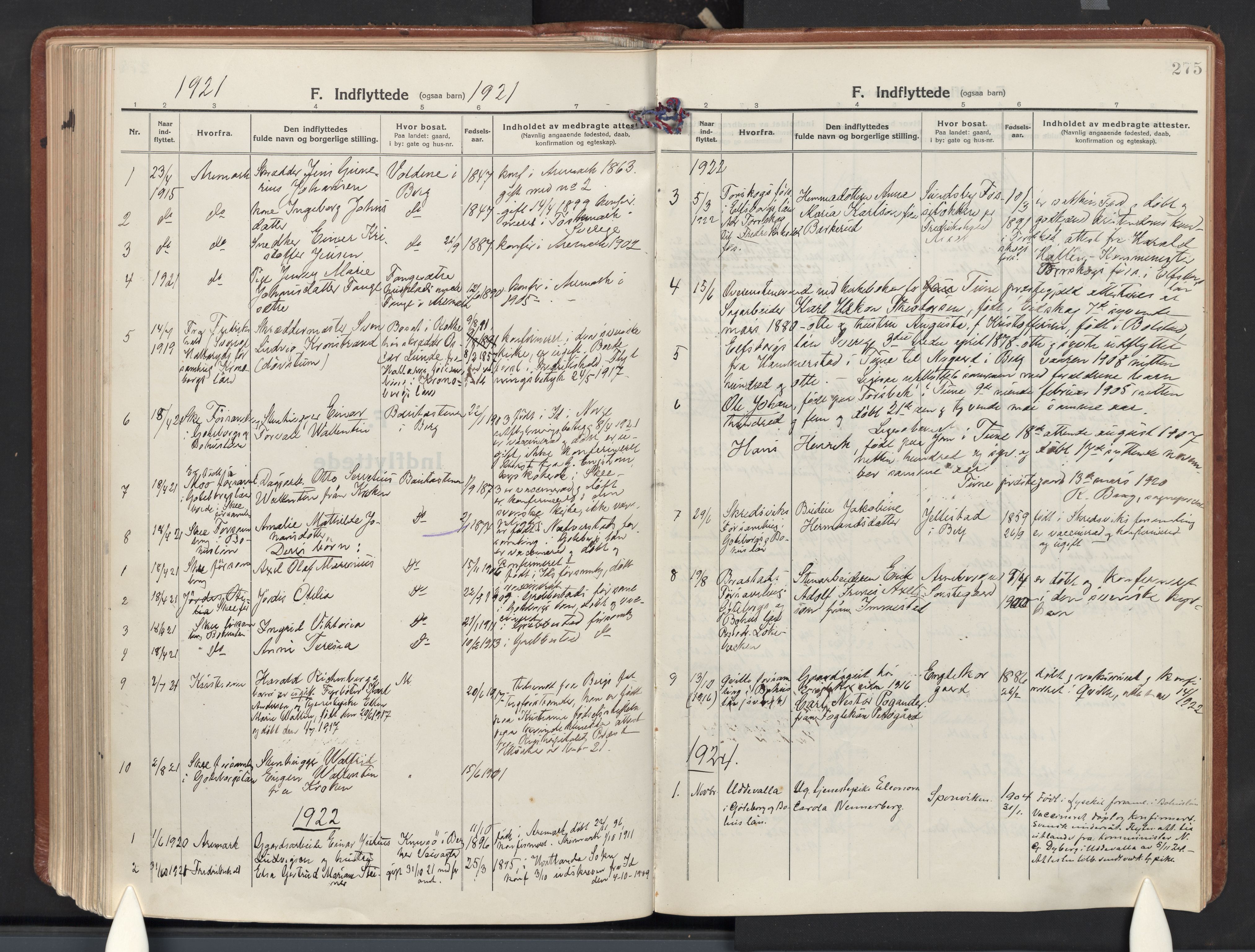 Berg prestekontor Kirkebøker, AV/SAO-A-10902/F/Fa/L0009: Parish register (official) no. I 9, 1921-1939, p. 275