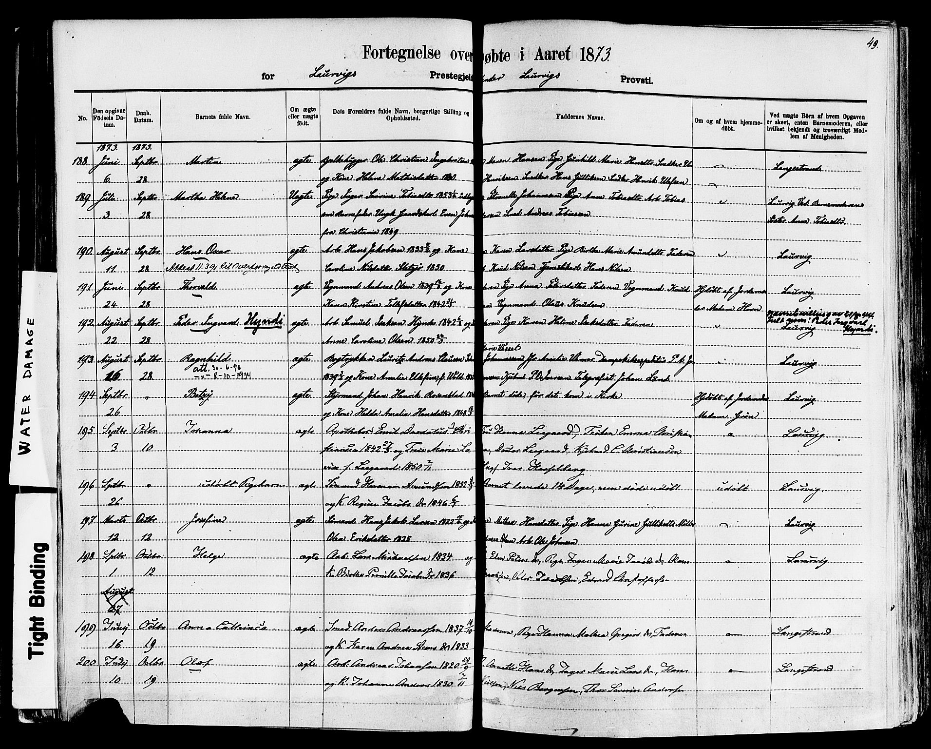 Larvik kirkebøker, AV/SAKO-A-352/F/Fa/L0006: Parish register (official) no. I 6, 1871-1883, p. 49