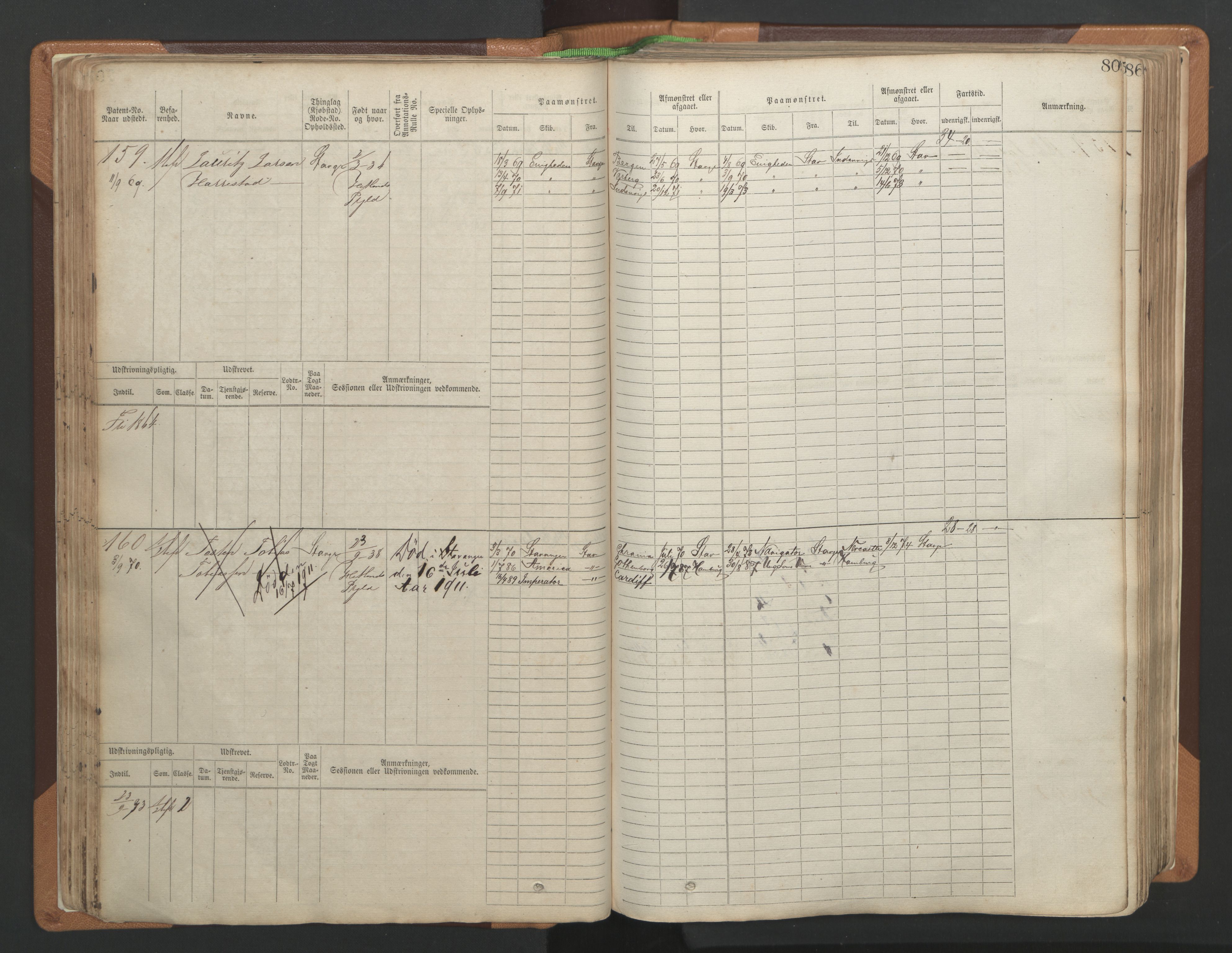 Stavanger sjømannskontor, AV/SAST-A-102006/F/Fb/Fbb/L0004: Sjøfartshovedrulle, patentnr. 1-792 (del 1), 1869-1880, p. 84