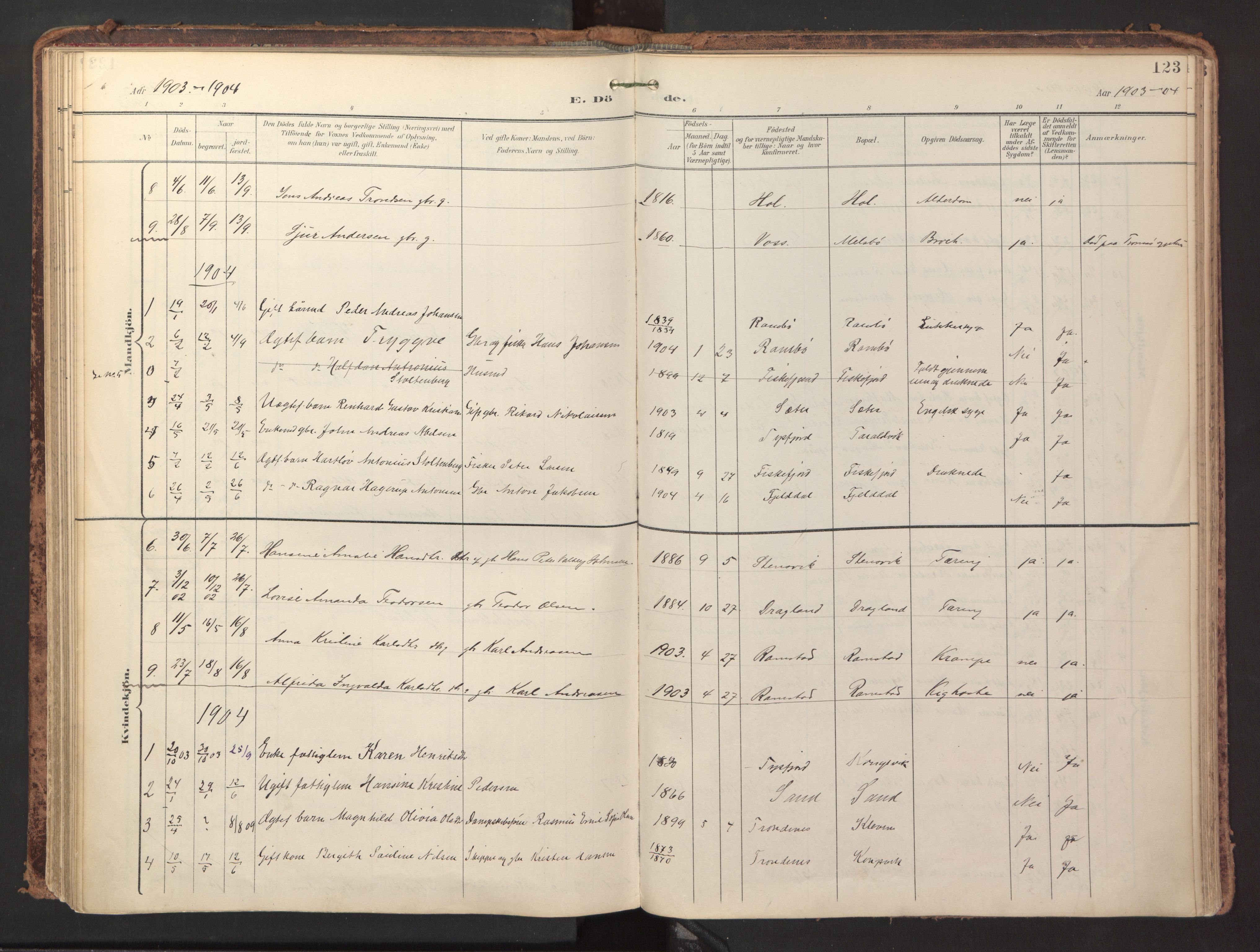 Ministerialprotokoller, klokkerbøker og fødselsregistre - Nordland, AV/SAT-A-1459/865/L0926: Parish register (official) no. 865A04, 1897-1912, p. 123