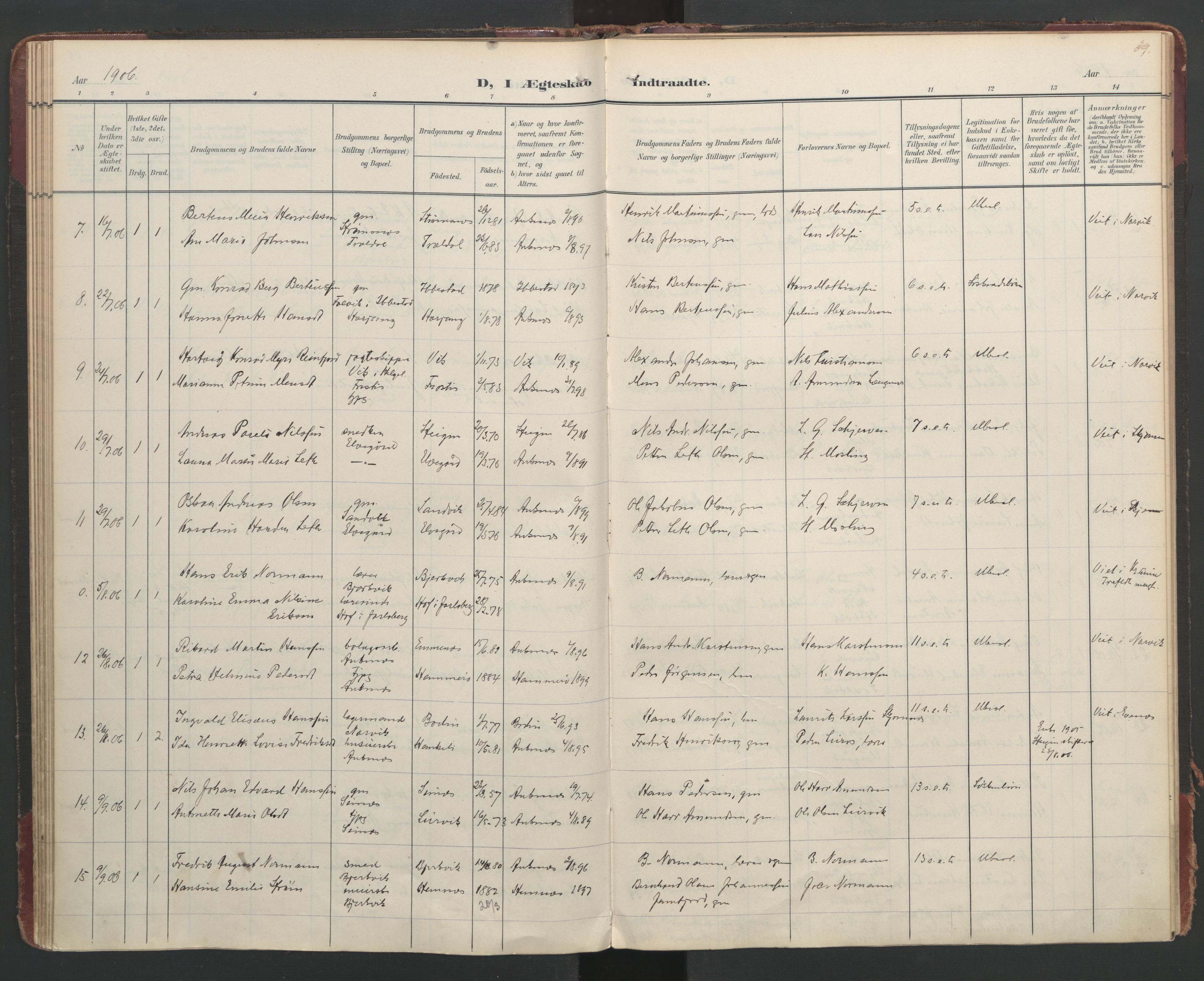 Ministerialprotokoller, klokkerbøker og fødselsregistre - Nordland, AV/SAT-A-1459/866/L0942: Parish register (official) no. 866A05, 1901-1928, p. 39