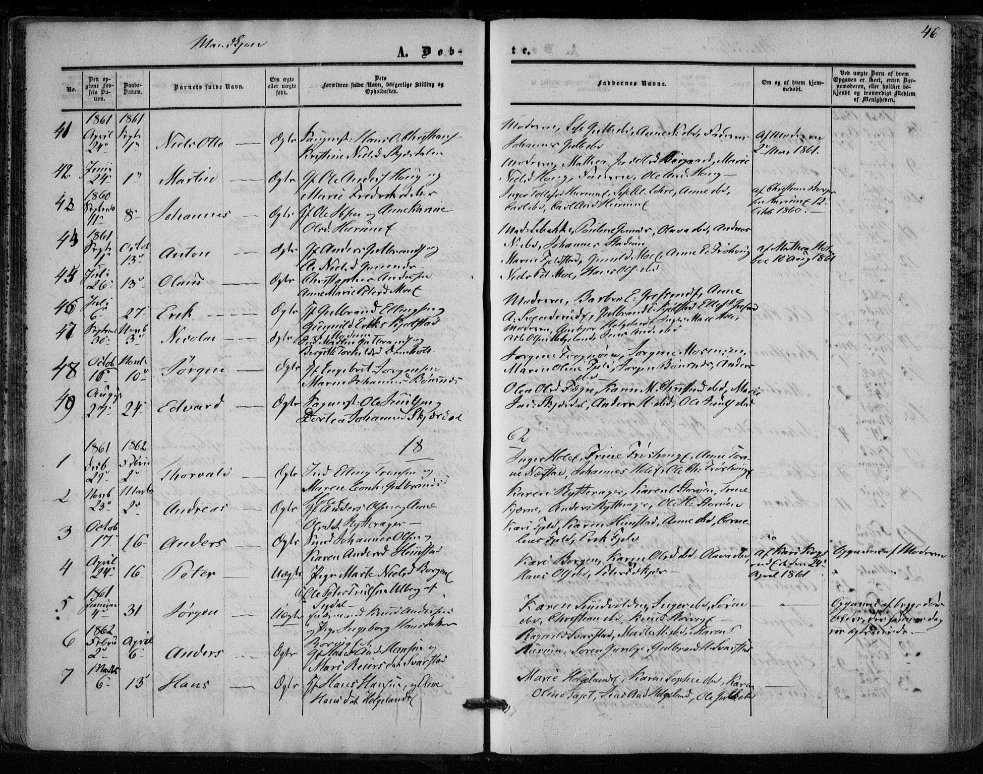 Hole kirkebøker, SAKO/A-228/F/Fa/L0006: Parish register (official) no. I 6, 1852-1872, p. 46