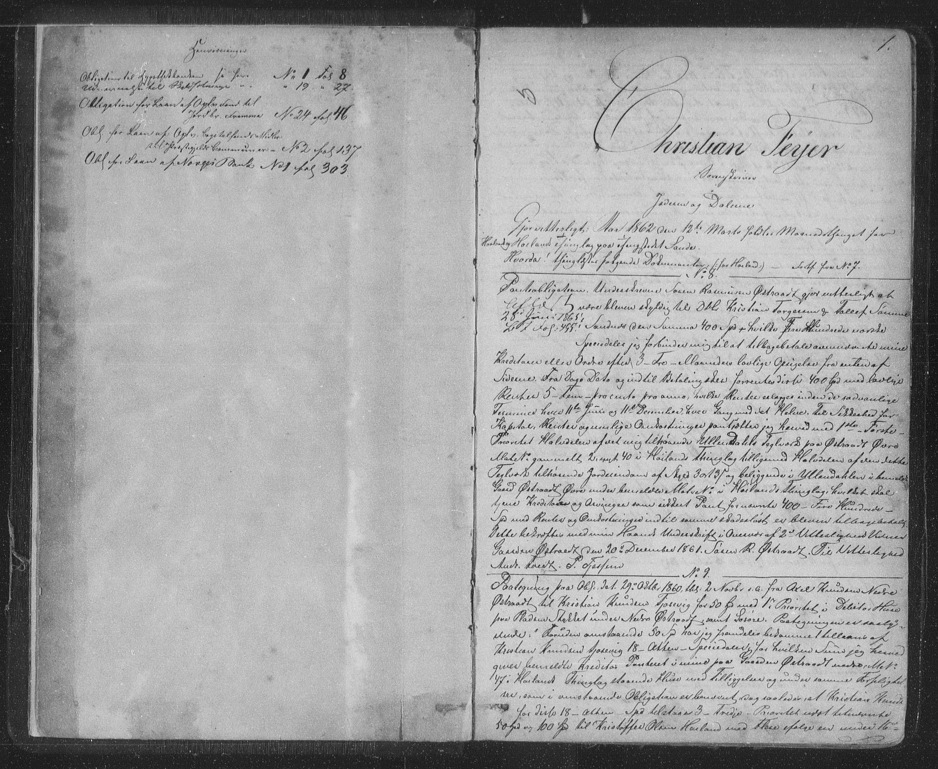 Jæren og Dalane sorenskriveri, SAST/A-100306/4/41/41BB/L0009: Mortgage book no. 7, 1862-1866, p. 1