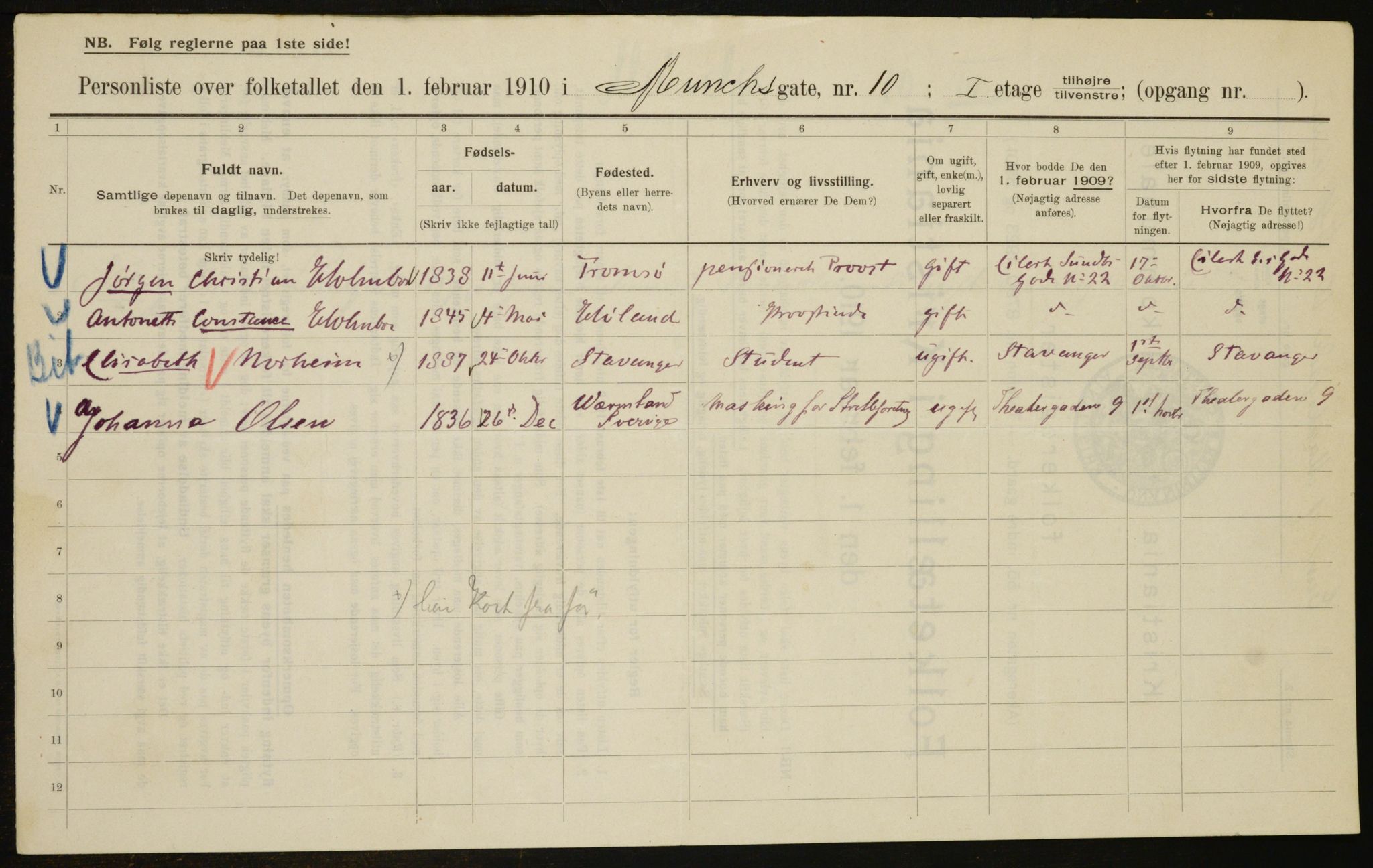 OBA, Municipal Census 1910 for Kristiania, 1910, p. 64498