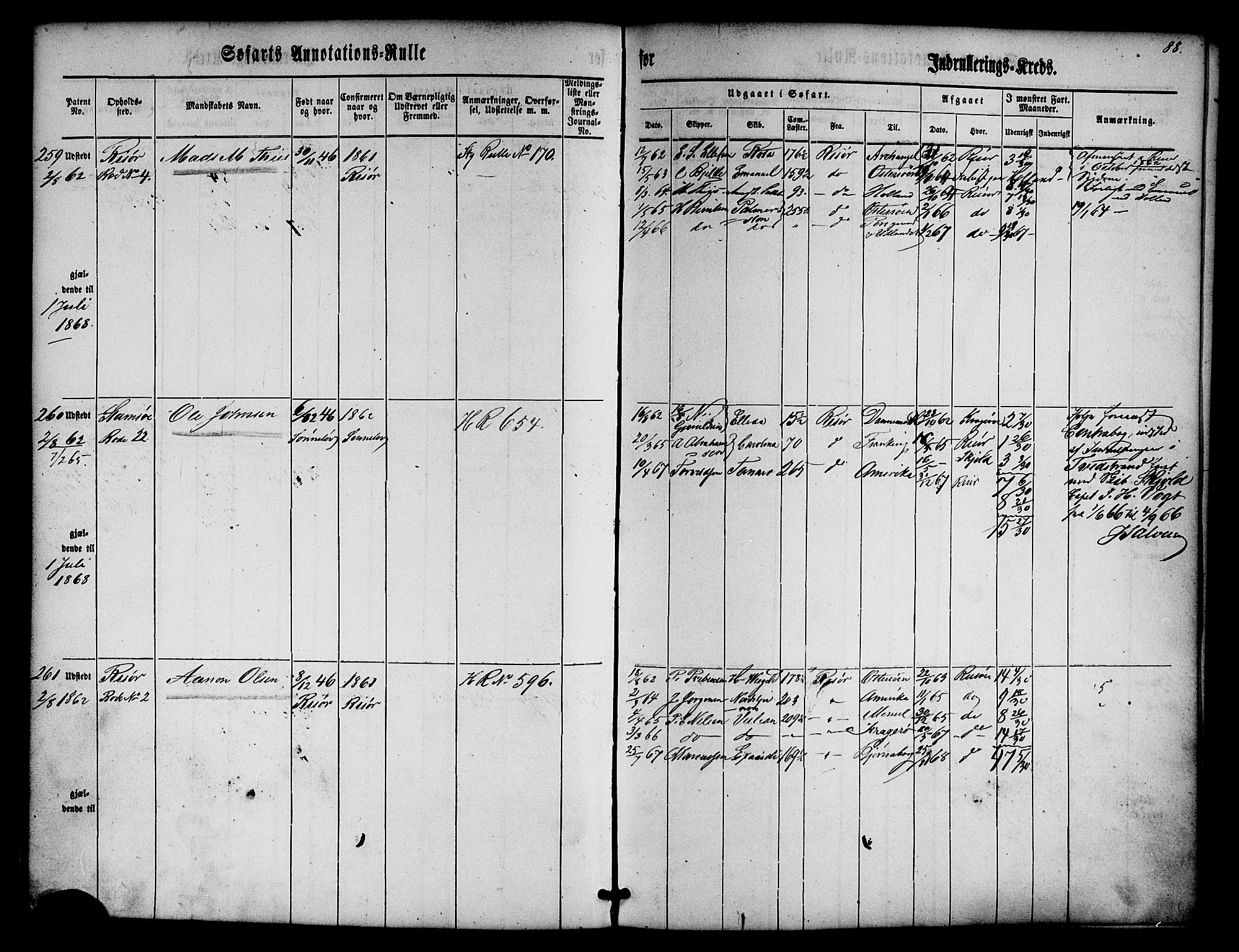 Risør mønstringskrets, AV/SAK-2031-0010/F/Fa/L0001: Annotasjonsrulle nr 1-435 med register, D-1, 1860-1865, p. 107