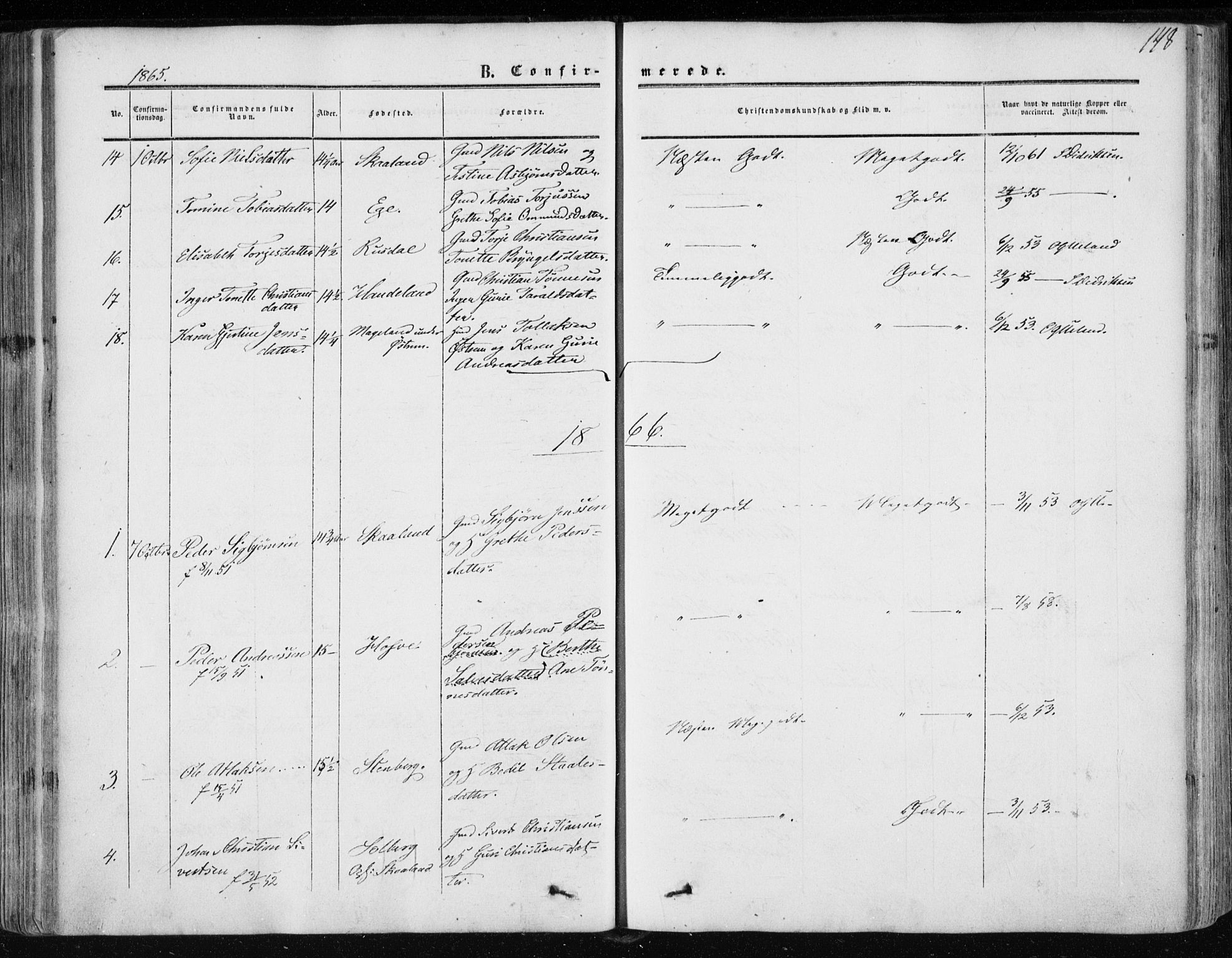 Lund sokneprestkontor, AV/SAST-A-101809/S06/L0009: Parish register (official) no. A 8, 1853-1877, p. 148