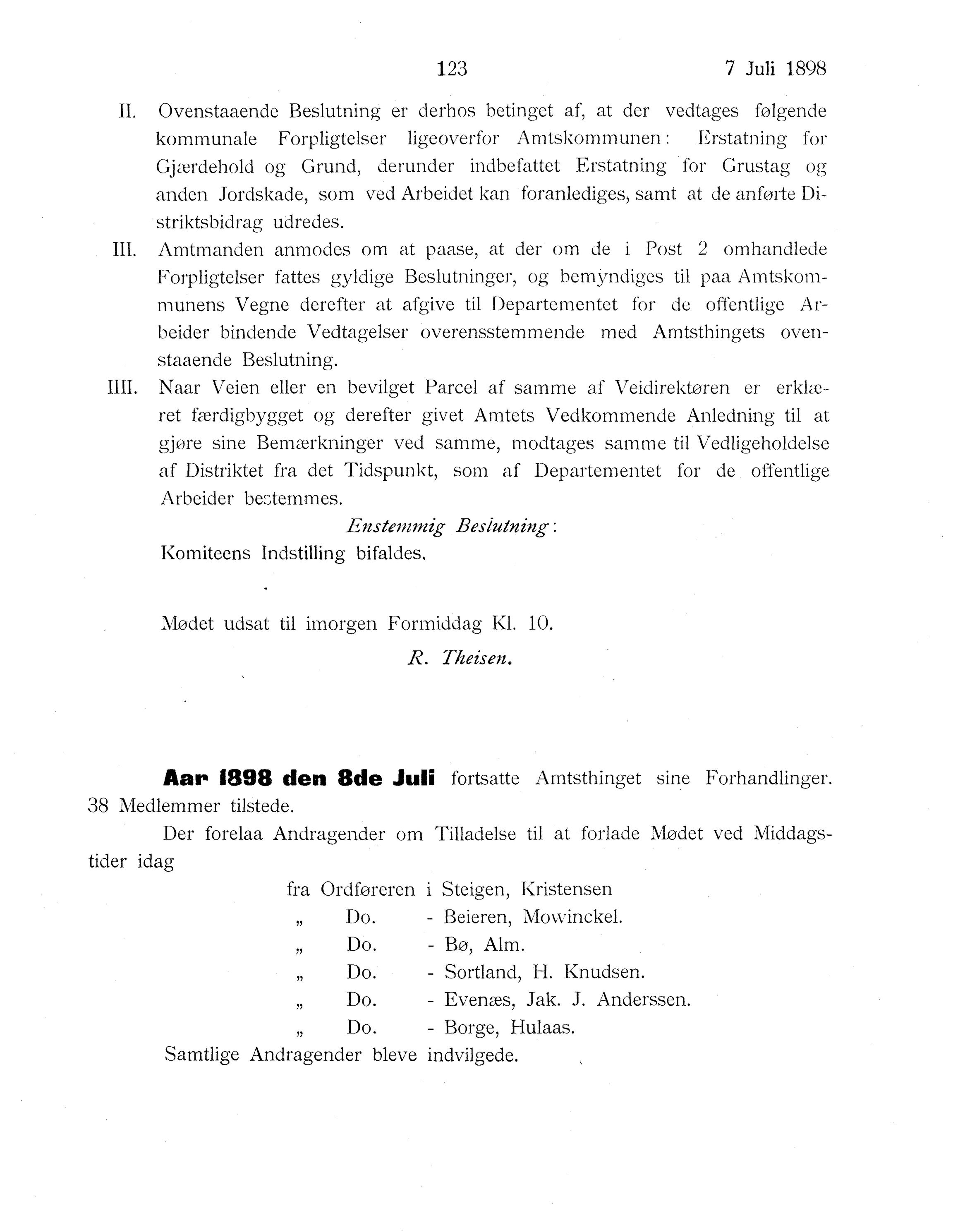 Nordland Fylkeskommune. Fylkestinget, AIN/NFK-17/176/A/Ac/L0021: Fylkestingsforhandlinger 1898, 1898, p. 123