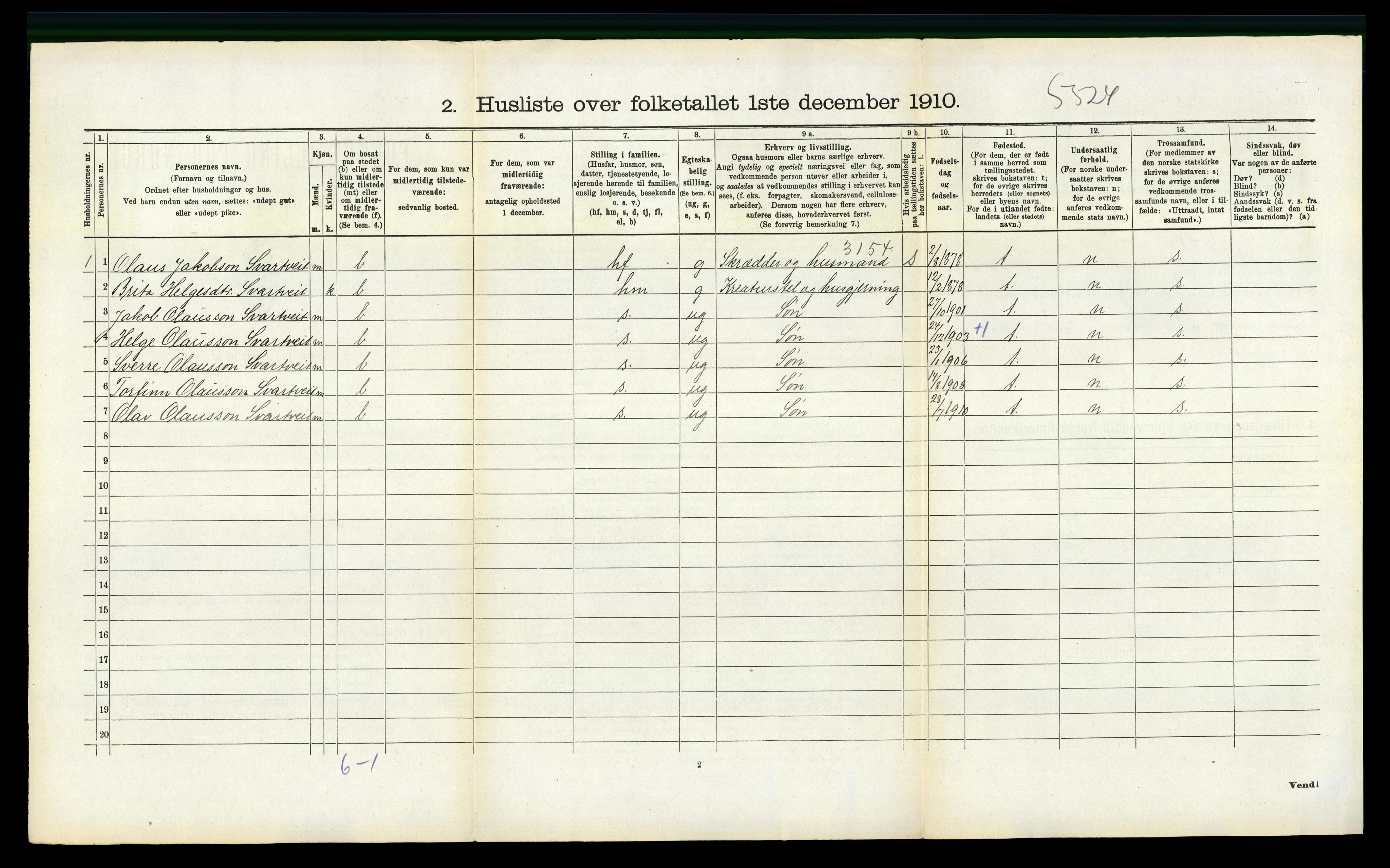 RA, 1910 census for Ullensvang, 1910, p. 1456