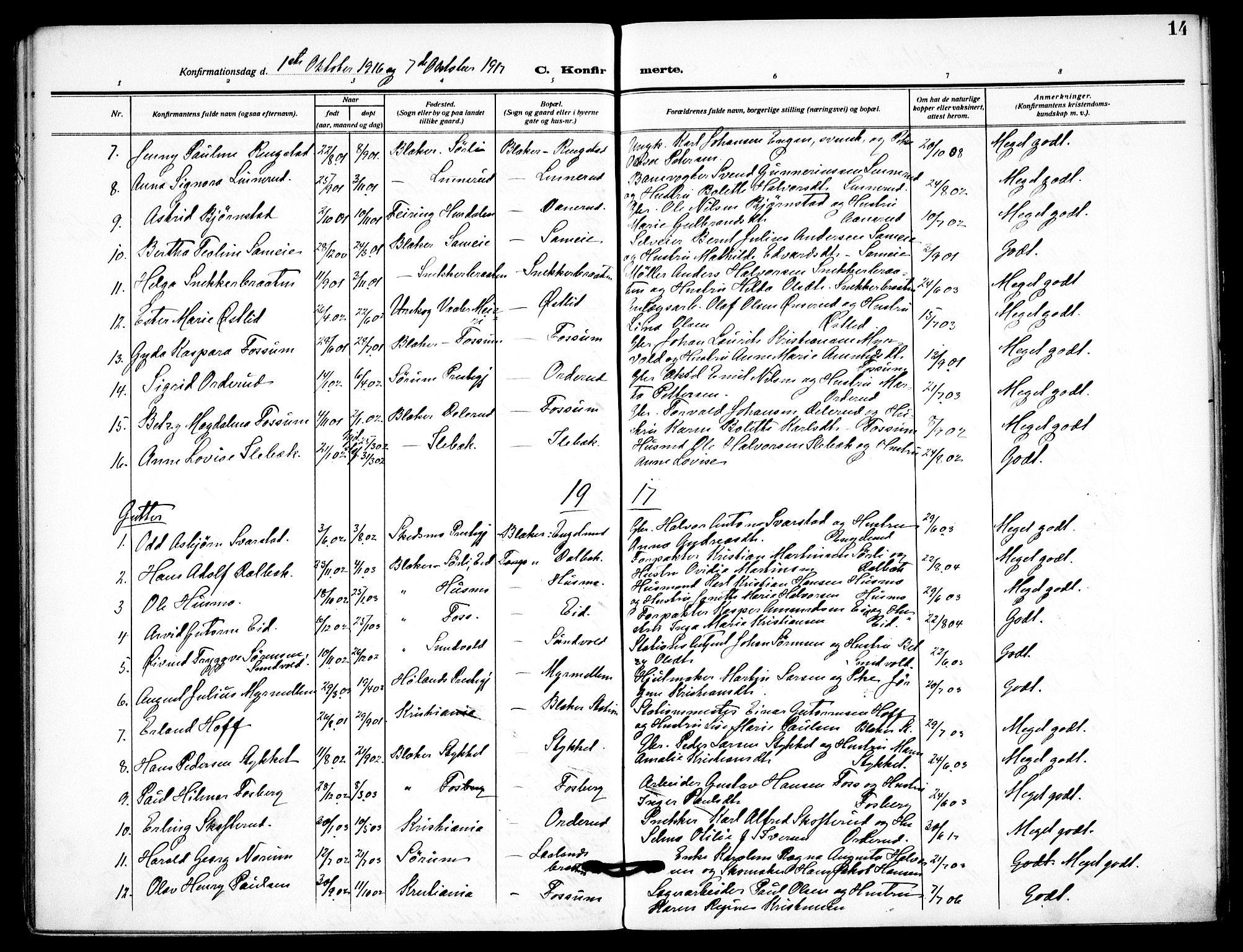 Aurskog prestekontor Kirkebøker, SAO/A-10304a/F/Fb/L0003: Parish register (official) no. II 3, 1909-1919, p. 14
