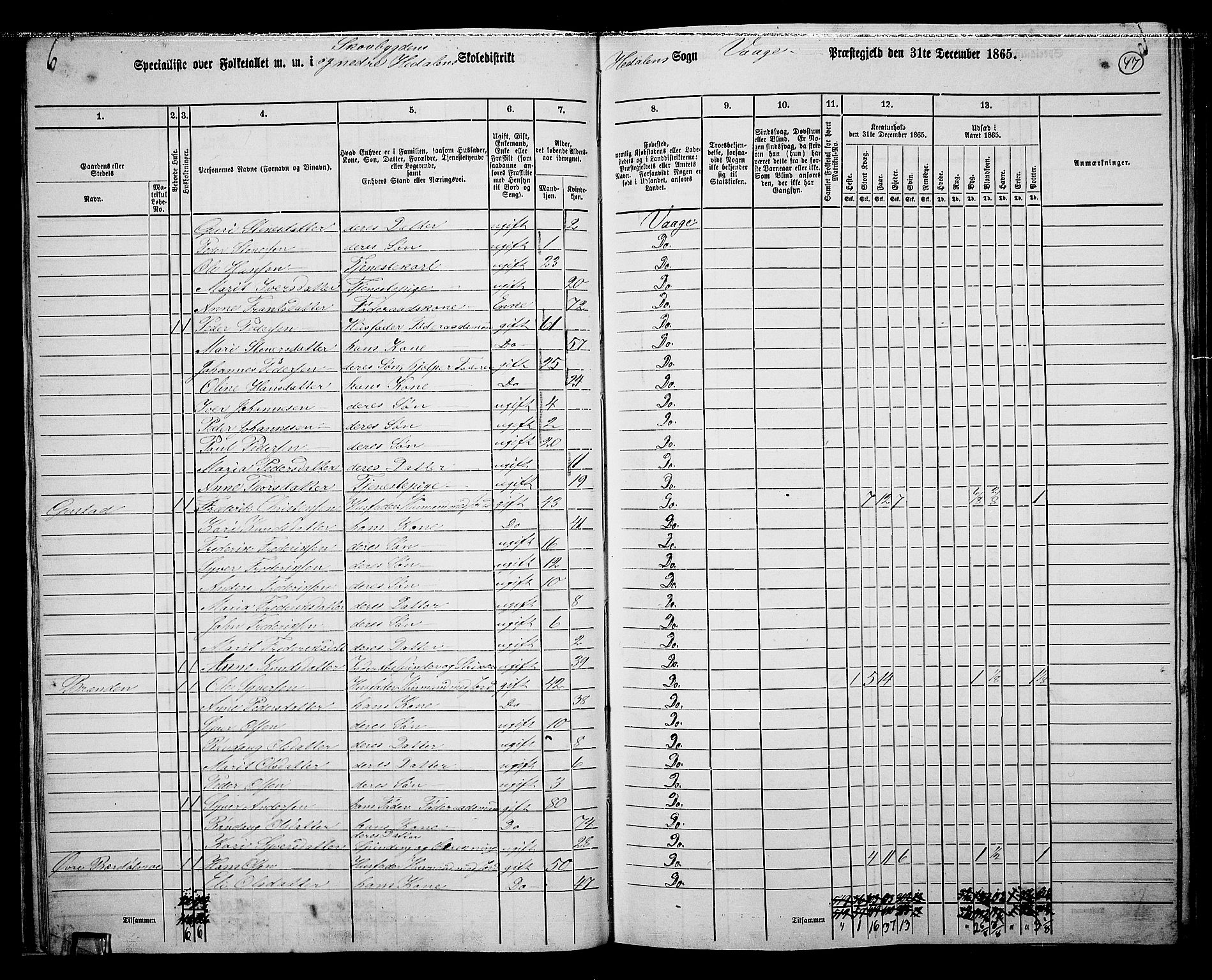 RA, 1865 census for Vågå, 1865, p. 213