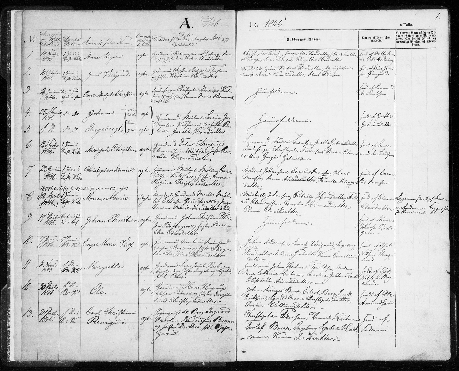 Berg sokneprestkontor, SATØ/S-1318/G/Ga/Gaa/L0001kirke: Parish register (official) no. 1, 1846-1859, p. 1