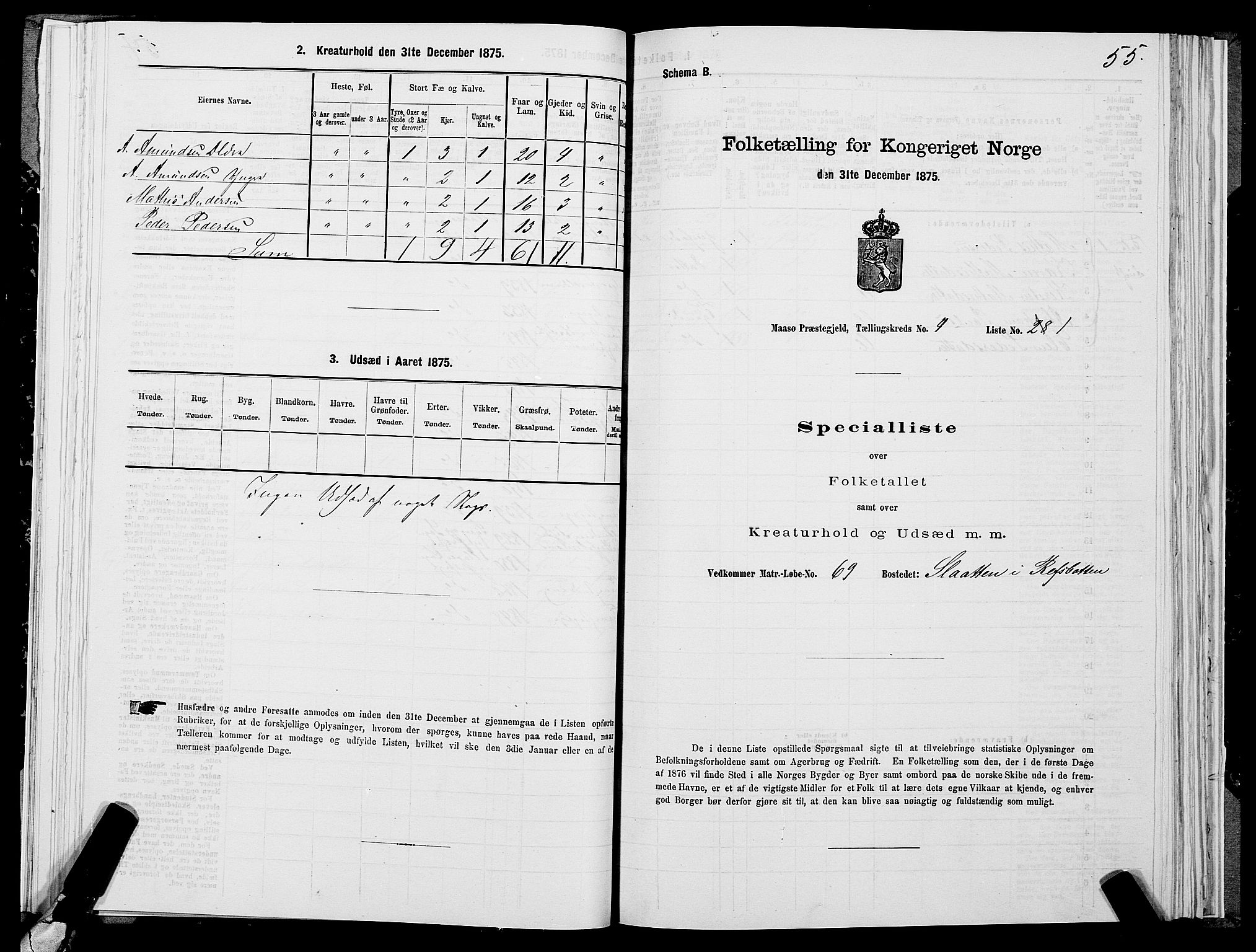 SATØ, 1875 census for 2018P Måsøy, 1875, p. 1055