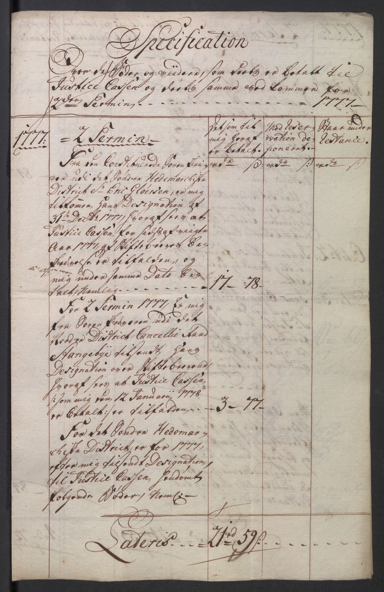 Rentekammeret inntil 1814, Reviderte regnskaper, Mindre regnskaper, AV/RA-EA-4068/Rb/L0014: Opplands amt, 1771-1779, p. 510