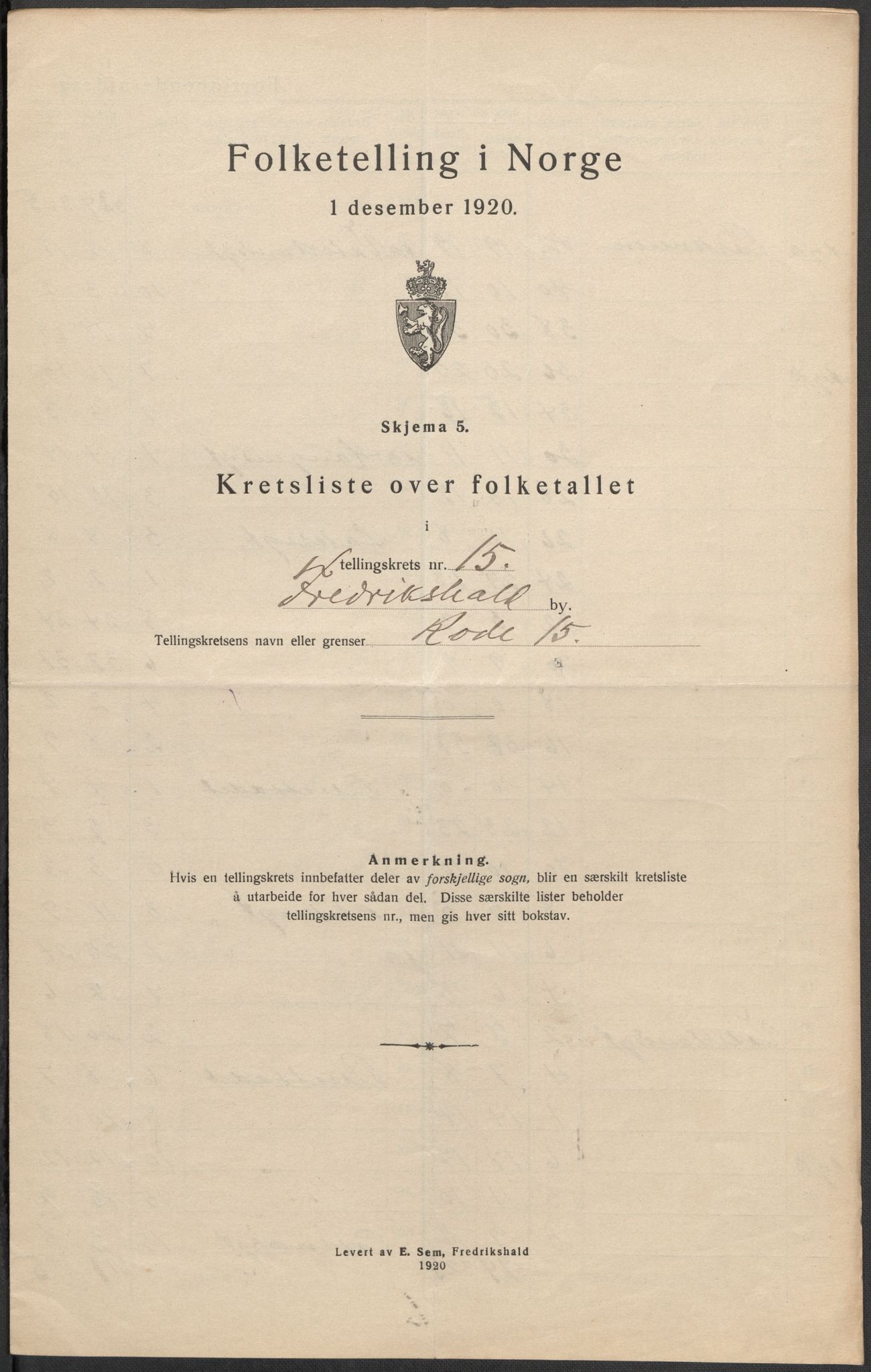 SAO, 1920 census for Fredrikshald, 1920, p. 48