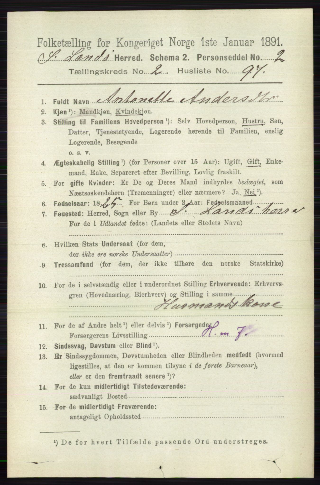 RA, 1891 census for 0536 Søndre Land, 1891, p. 1613