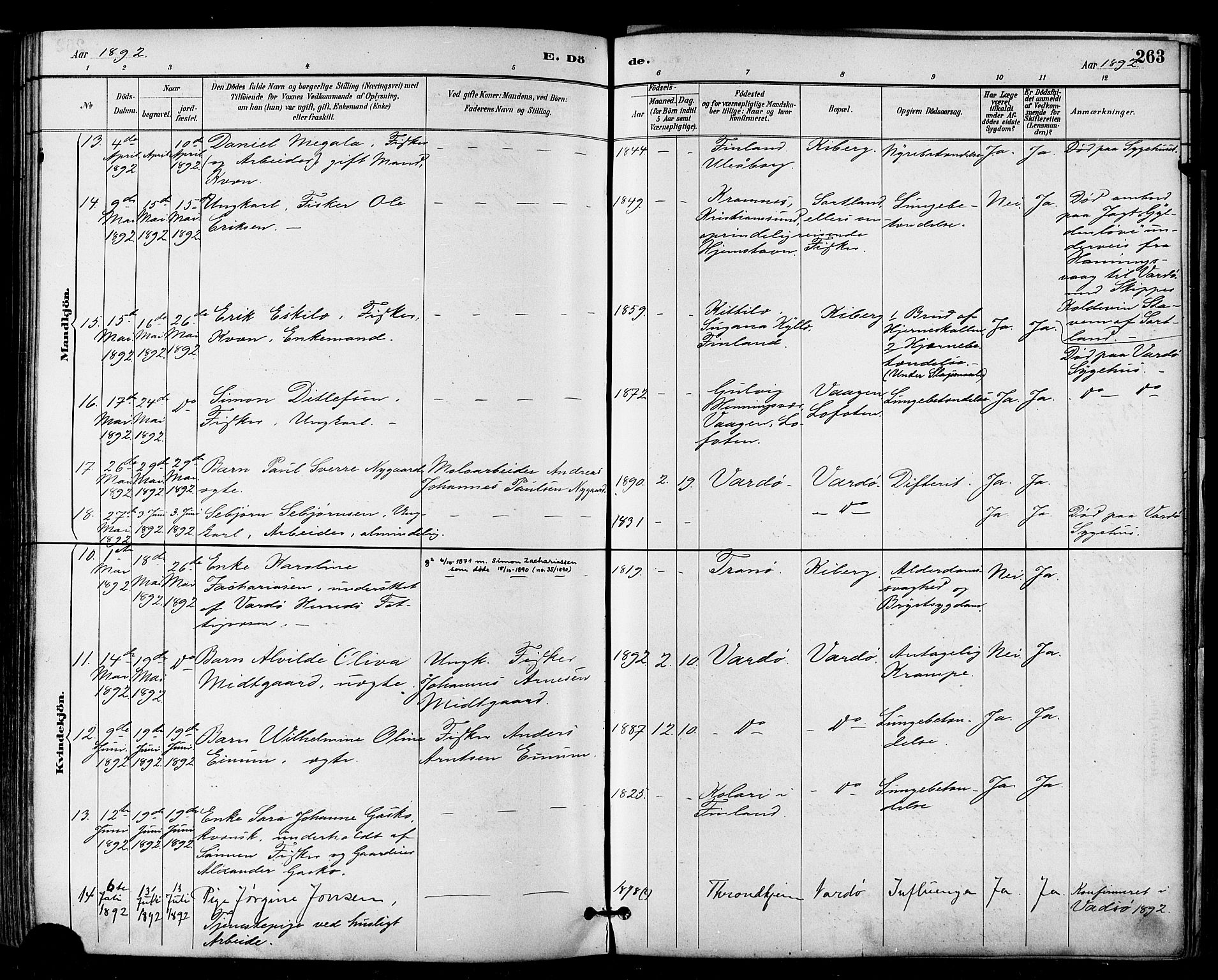 Vardø sokneprestkontor, SATØ/S-1332/H/Ha/L0007kirke: Parish register (official) no. 7, 1886-1897, p. 263