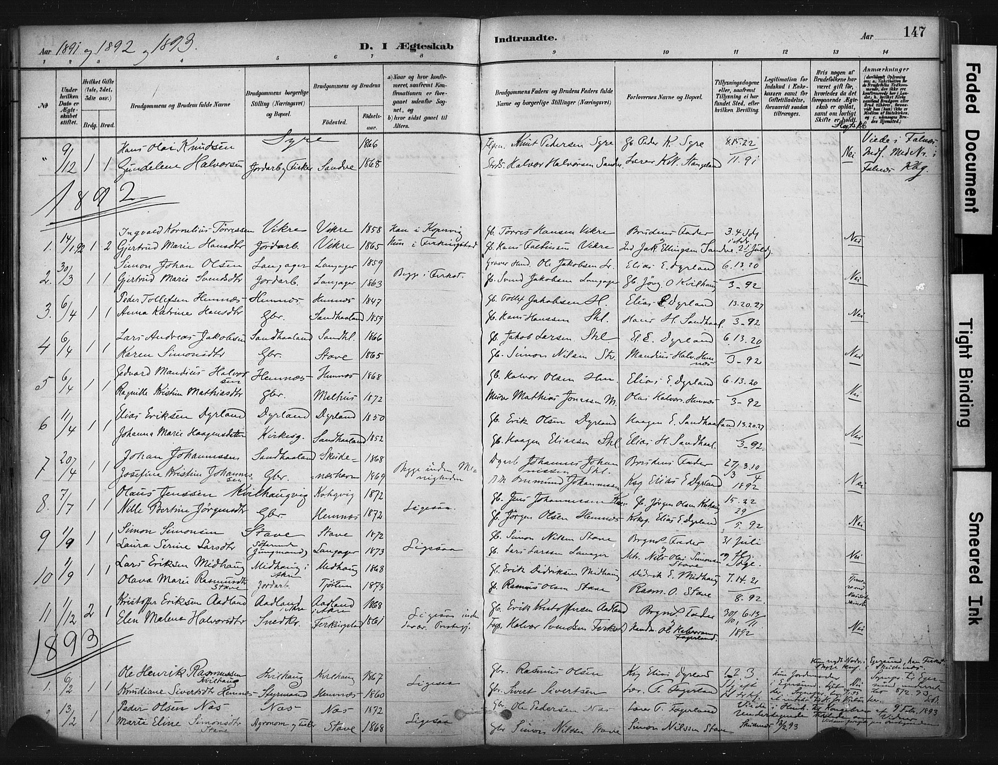 Skudenes sokneprestkontor, SAST/A -101849/H/Ha/Haa/L0010: Parish register (official) no. A 7, 1882-1912, p. 147